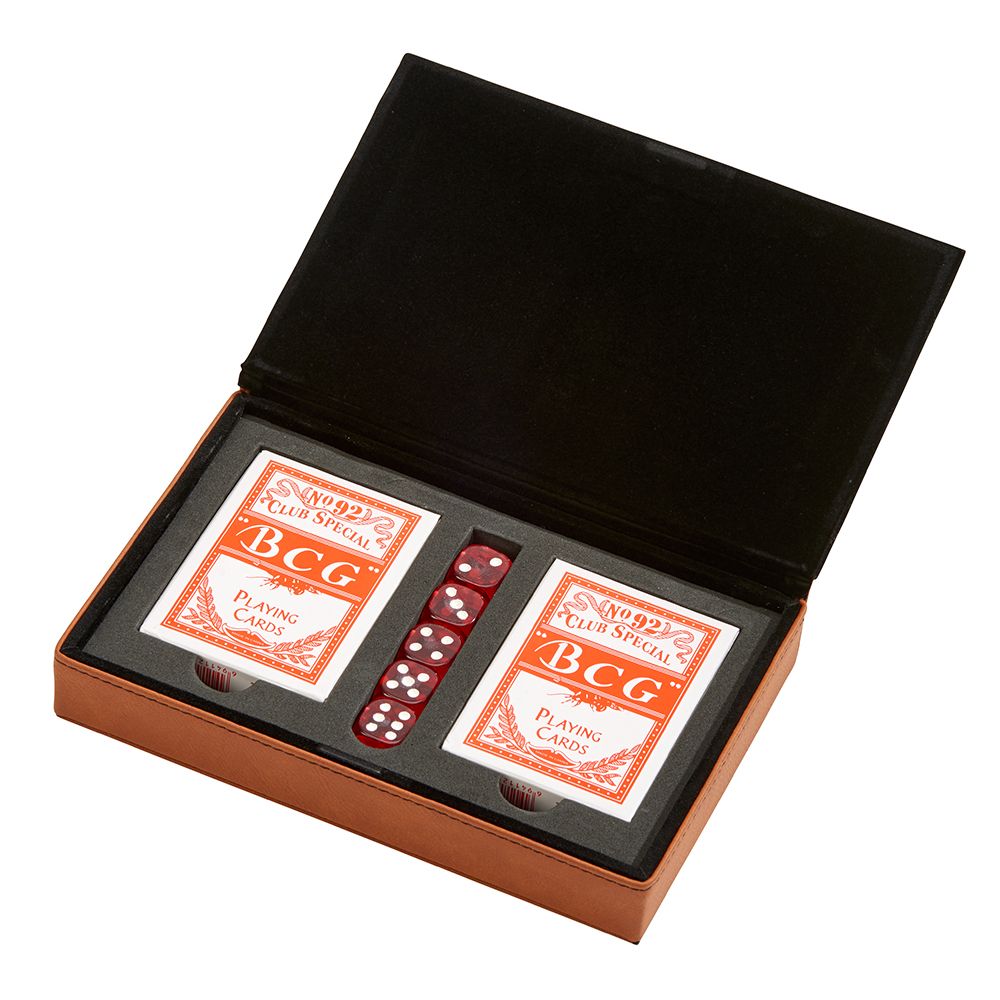 Leatherette 2 card deck set, caramel 5" x 7.75" - Item # 16280