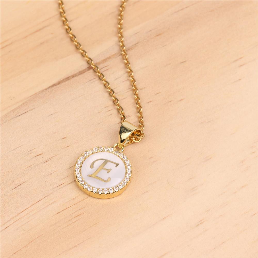 Micro-inlaid zircon shell round english alphabet necklace initial e - Item # 16669