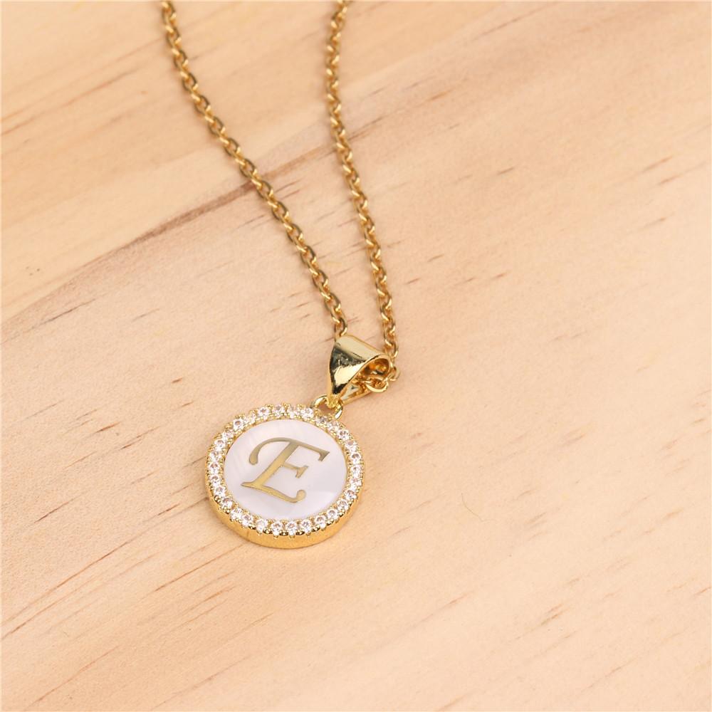 Micro-inlaid zircon shell round english alphabet necklace initial e - Item # 16669