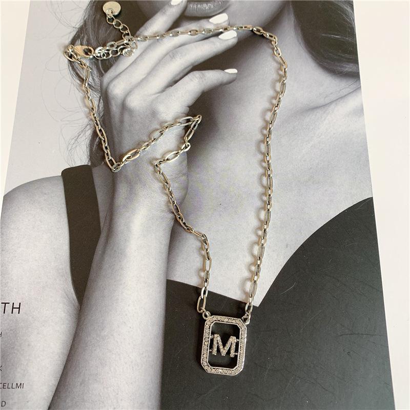 Vintage letter m rhinestone link chain necklace - Item # 16680