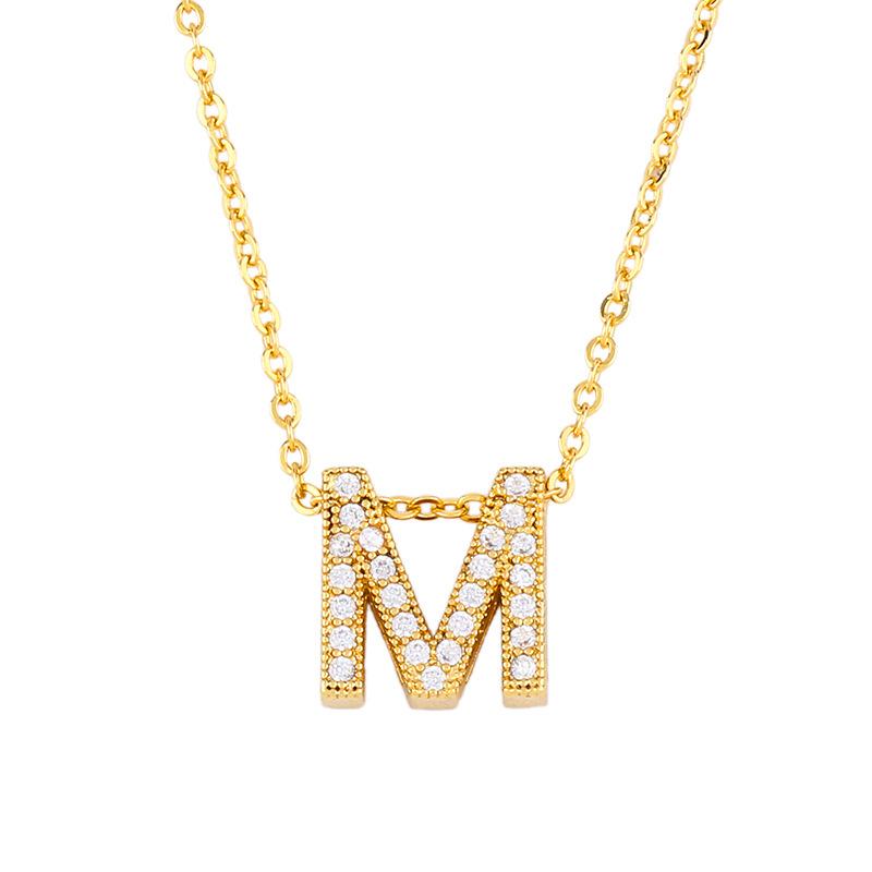 Initial m necklace diamond initial pendant couple necklace - Item # 16694