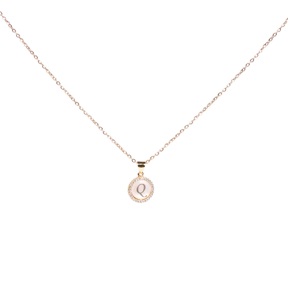 Inlaid zircon shell round necklace initial q - Item # 16789