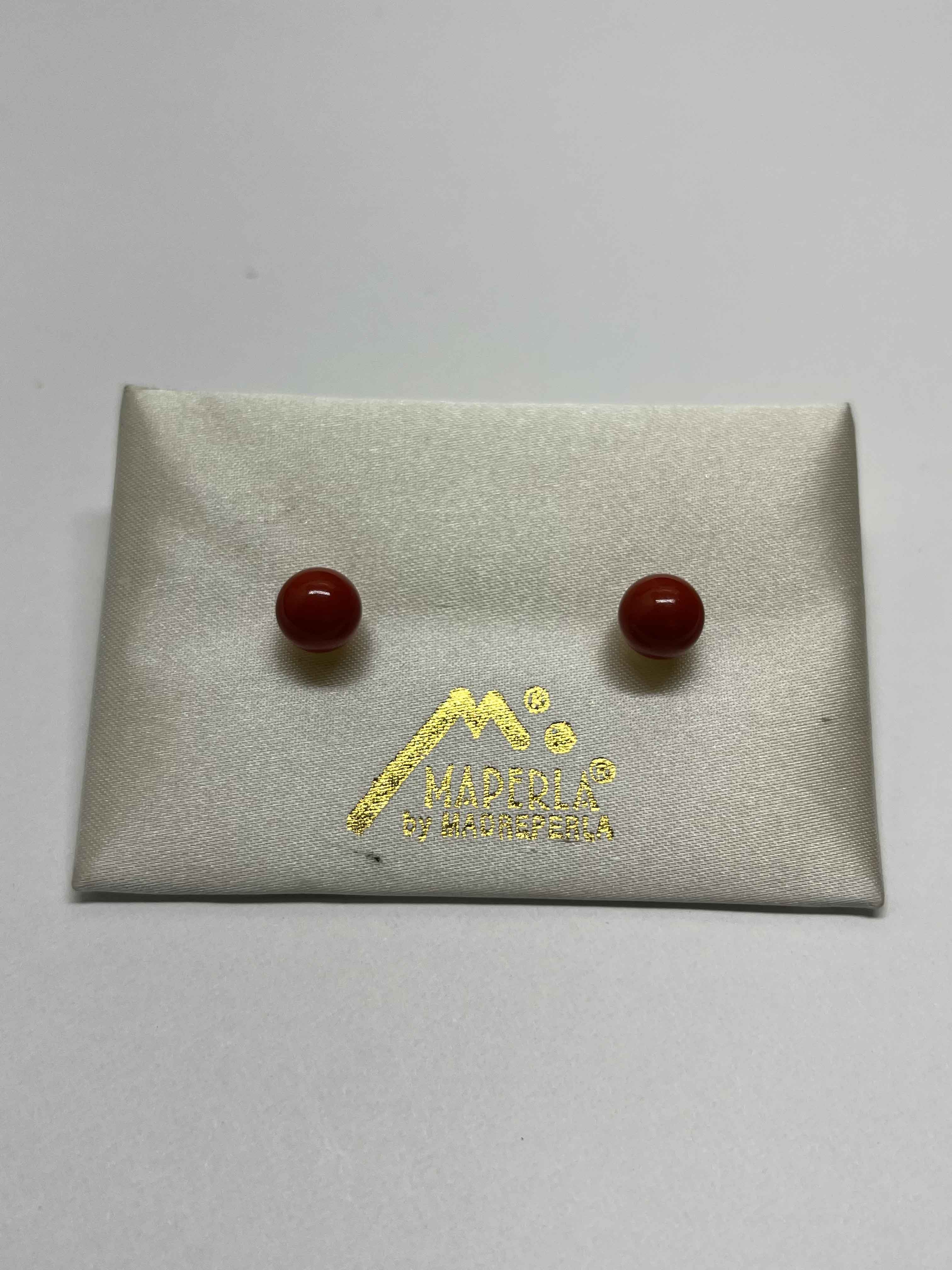 Earring 8mm gold red coral mallorca pearls - Item # 16932