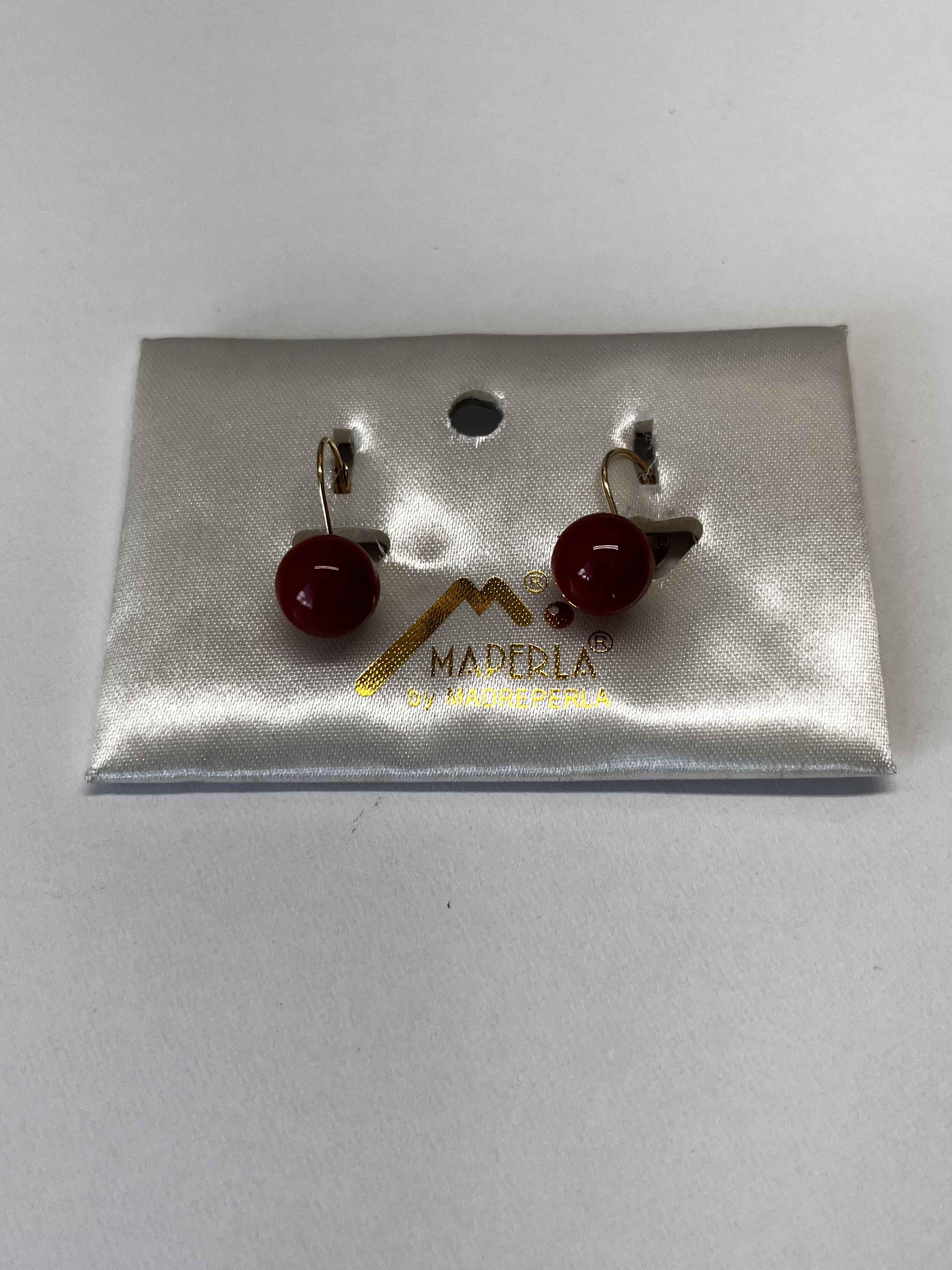 Earring 10mm gold red coral mallorca pearls - Item # 16939