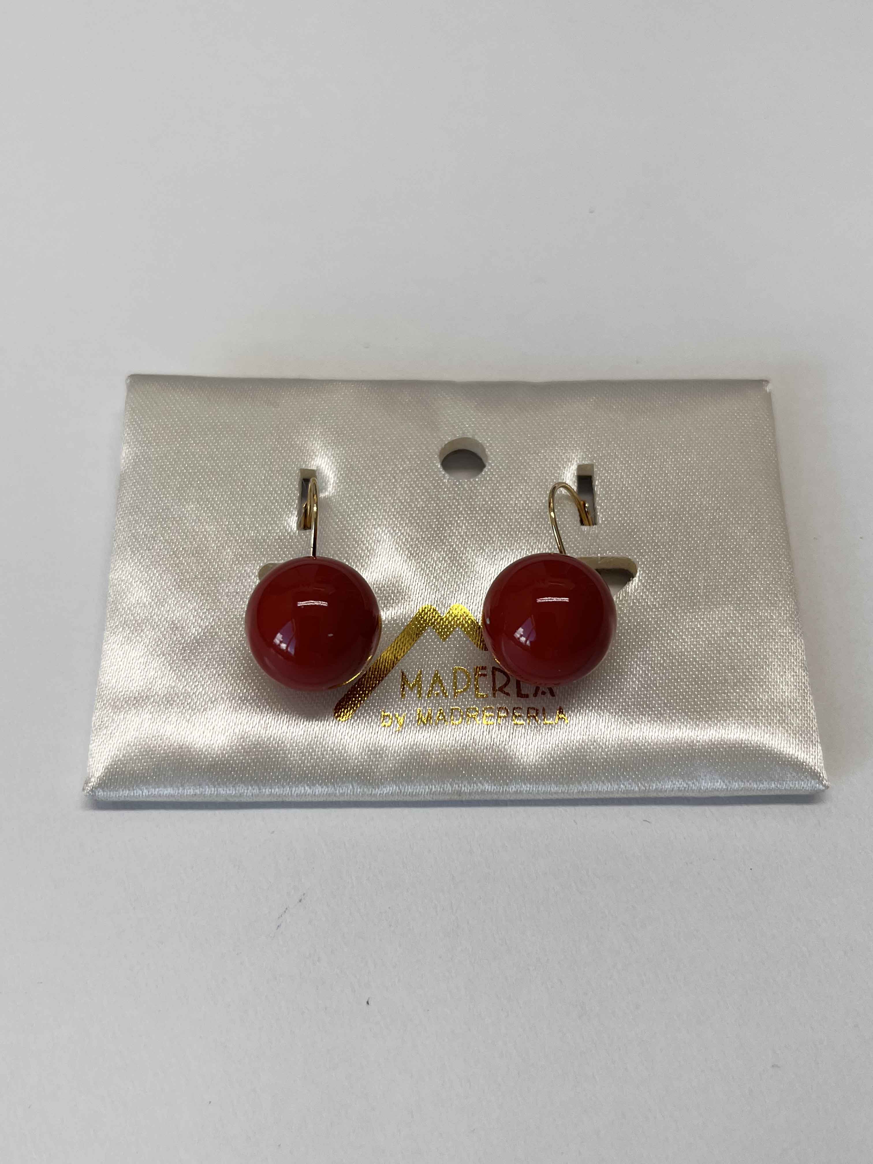 Earring 14mm gold red coral mallorca pearls - Item # 16941