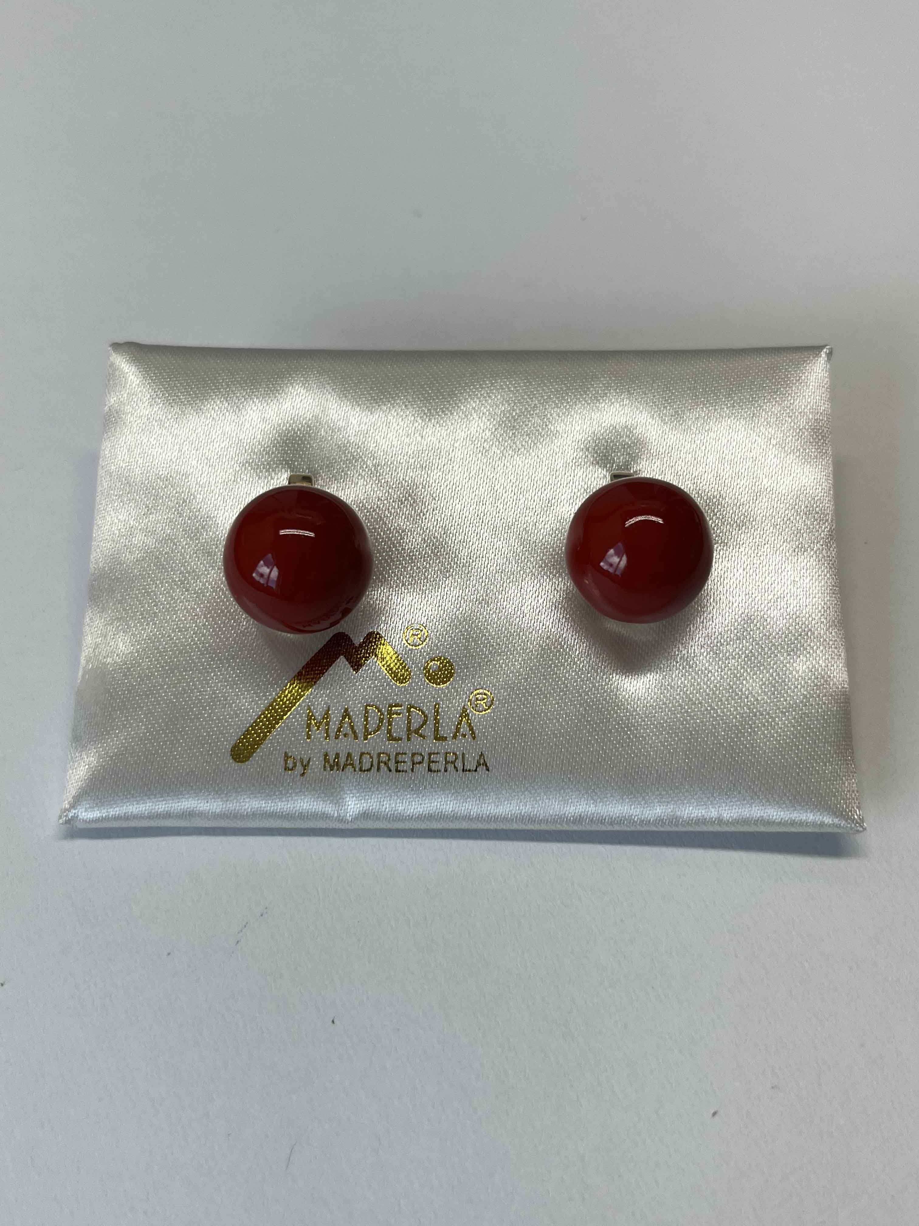 Earring 14mm gold red coral mallorca pearls - Item # 16962