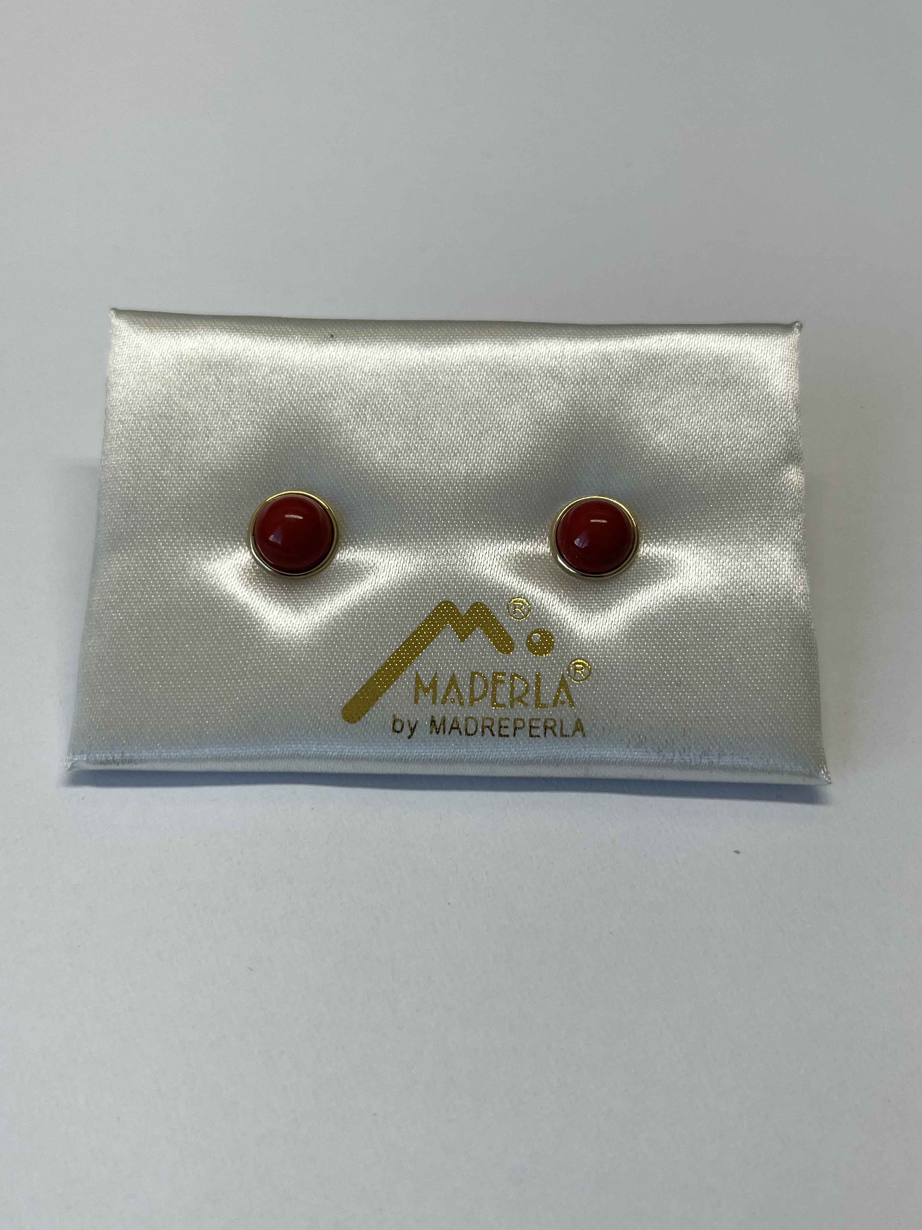 Earring 8mm gold red coral mallorca pearls - Item # 16965