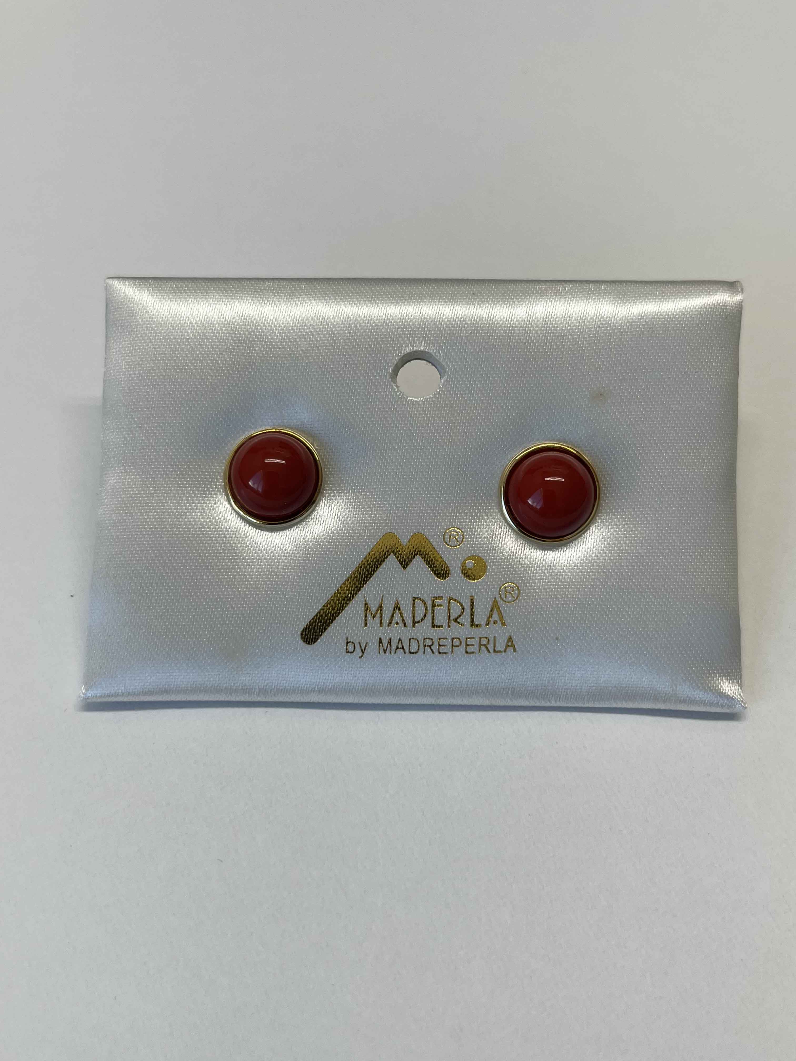 Earring 10mm gold red coral mallorca pearls - Item # 16966