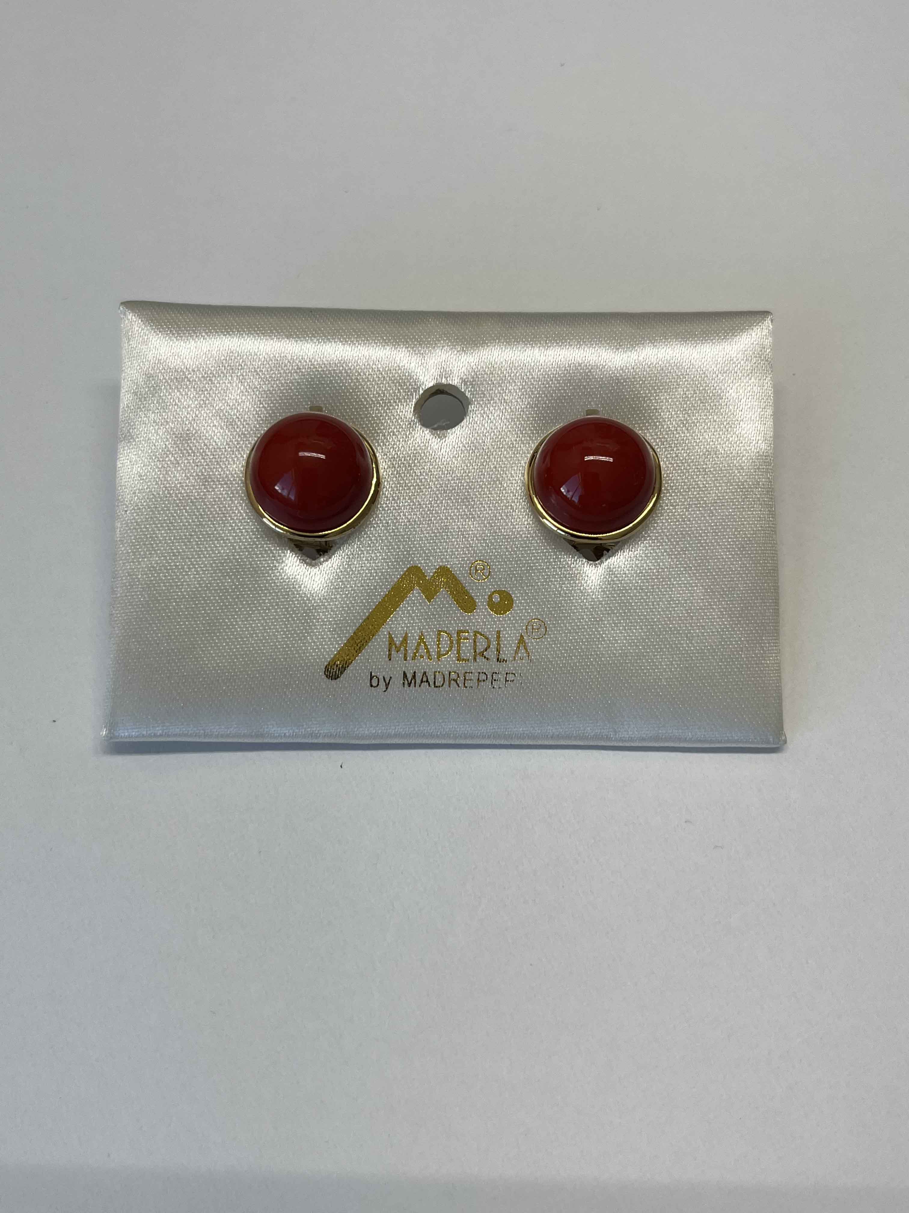 Earring 14mm gold red coral mallorca pearls - Item # 16968