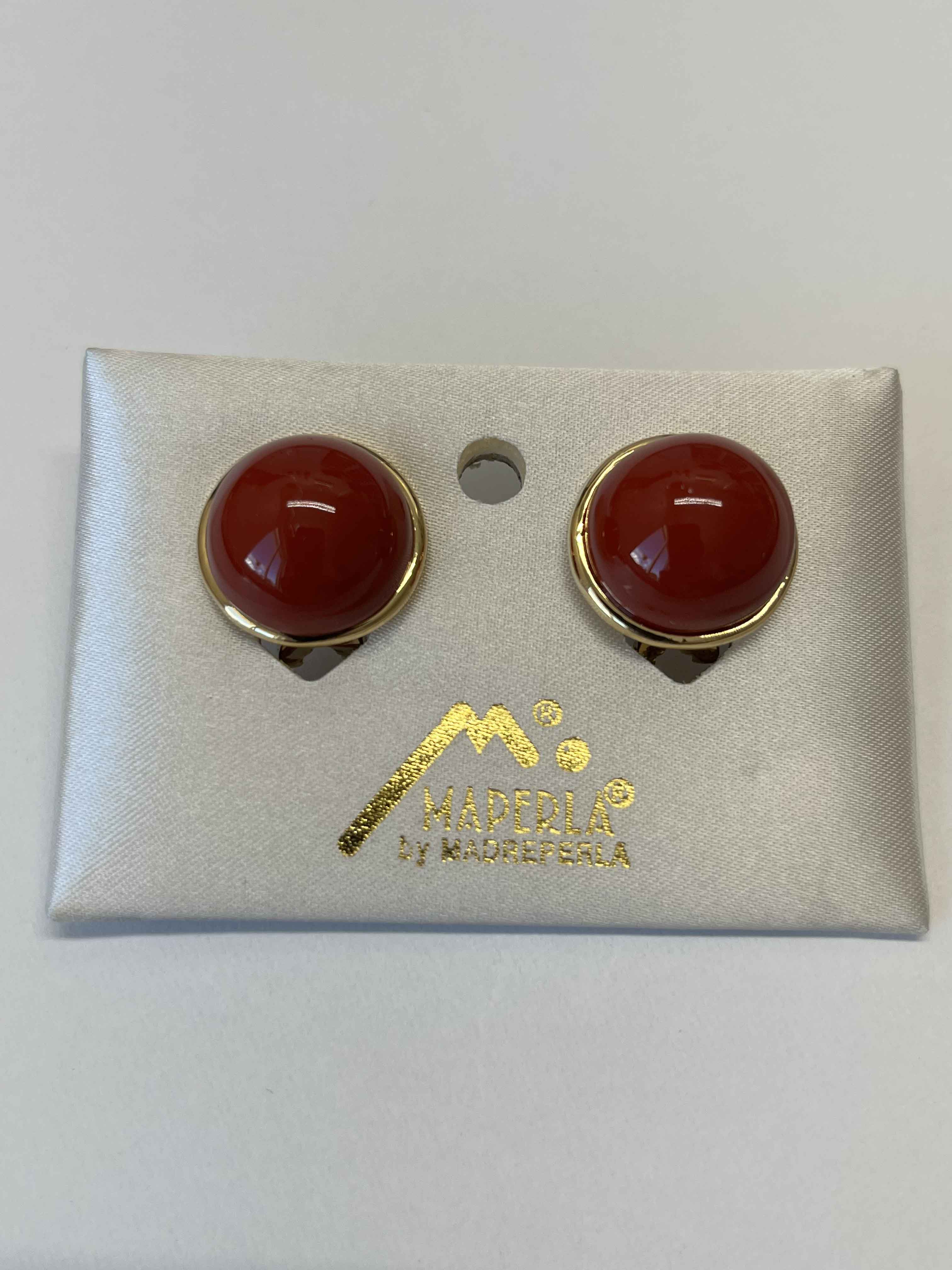 Earring 18mm gold red coral mallorca pearls - Item # 16970