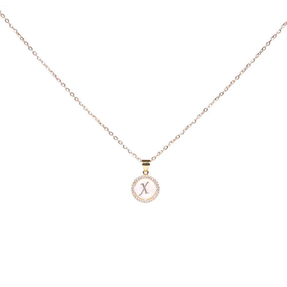 Inlaid zircon shell round necklace initial x - Item # 17402