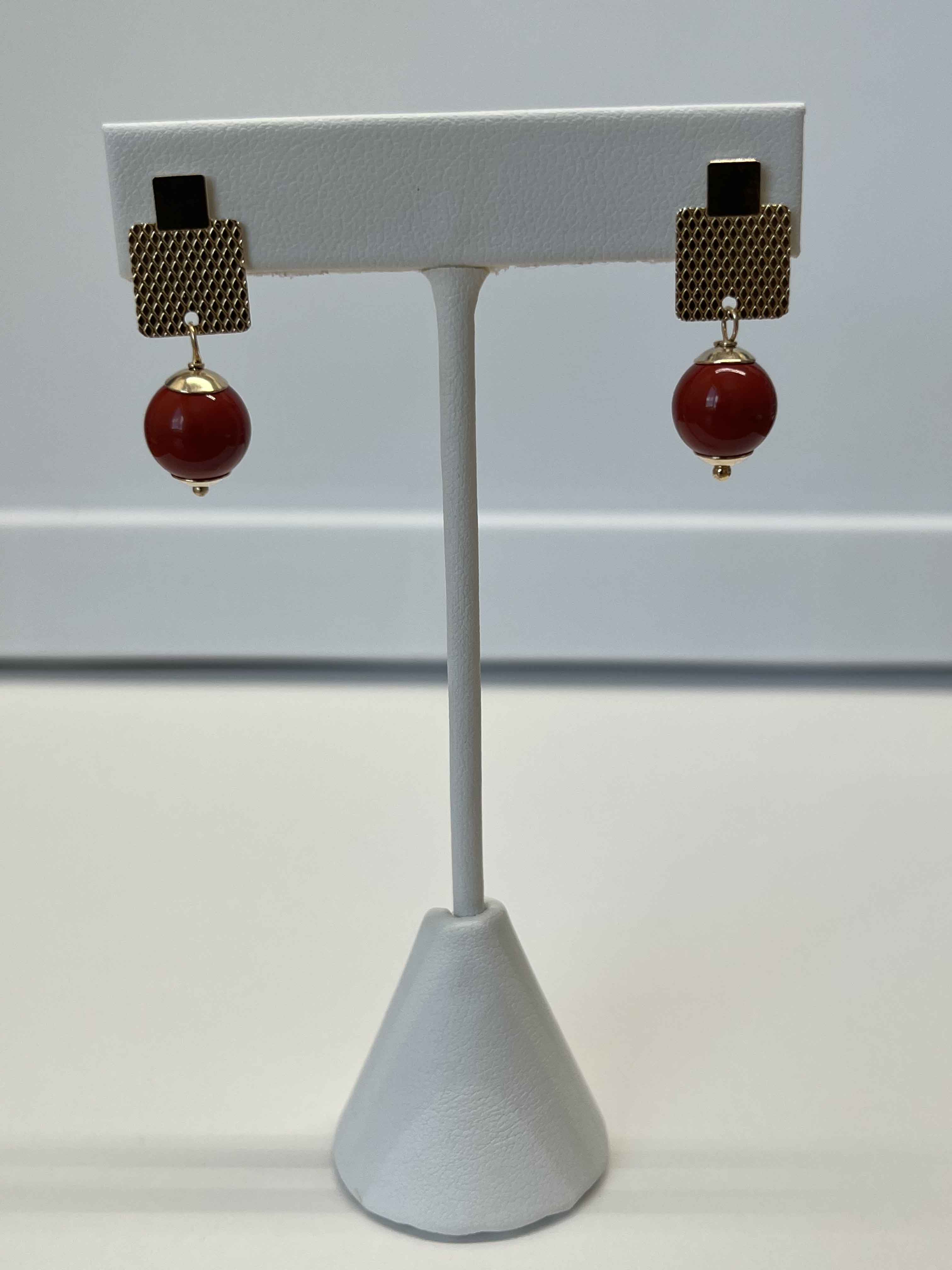 Earrings mallorca pearls gold plated coral red - Item # 18296