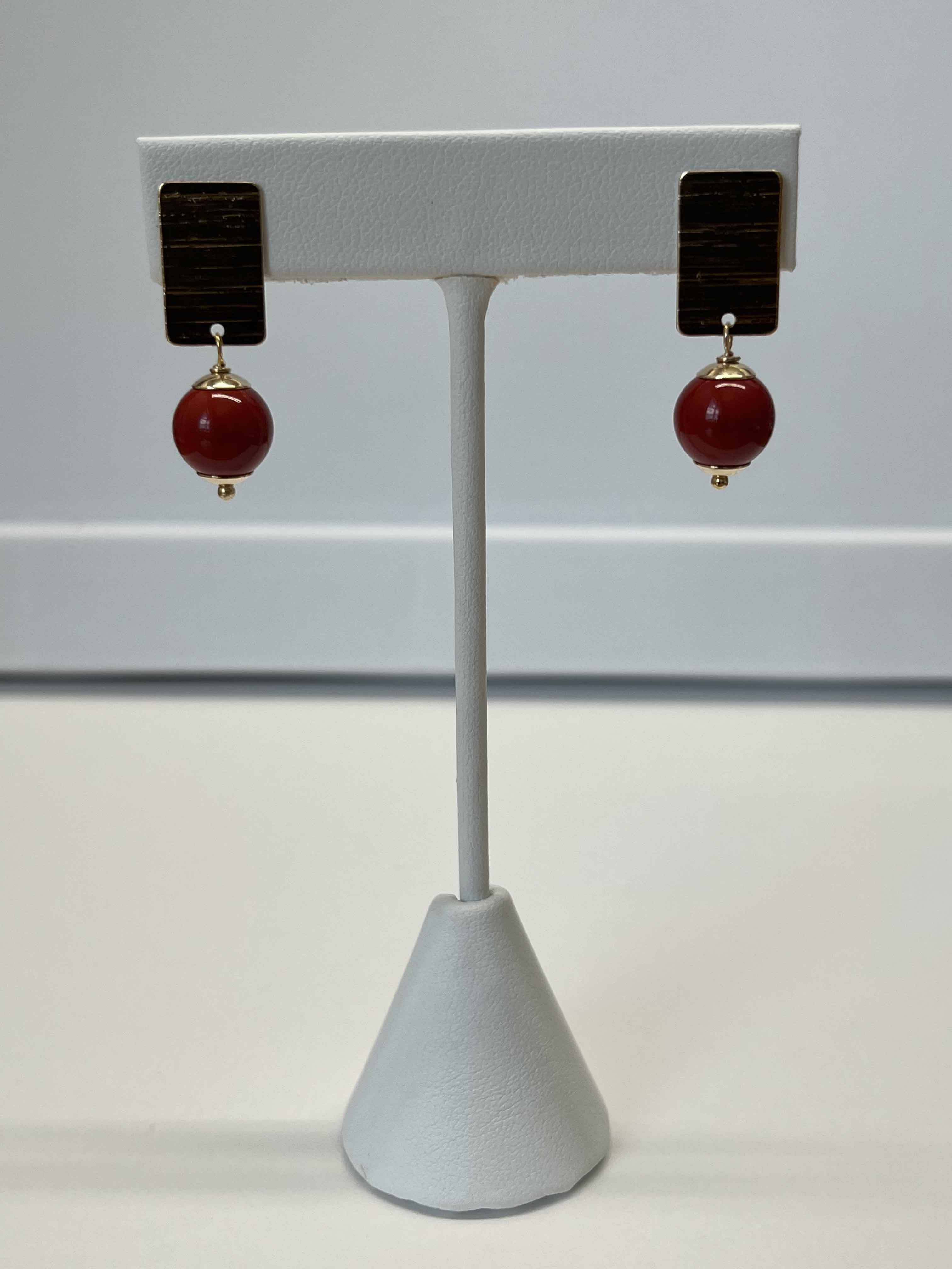 Earrings mallorca pearls gold plated coral red - Item # 18302