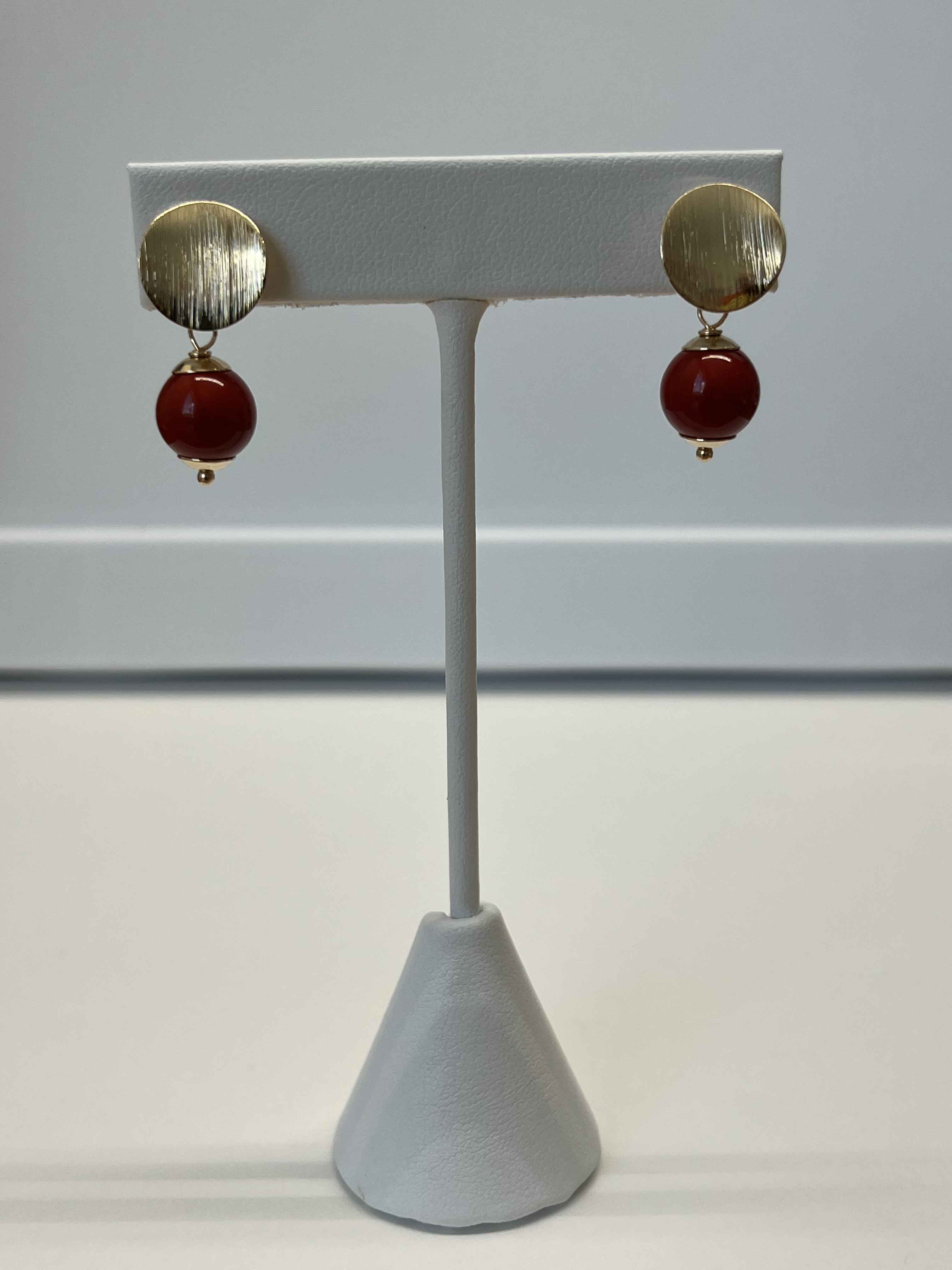 Earrings mallorca pearls gold plated coral red color - Item # 18309