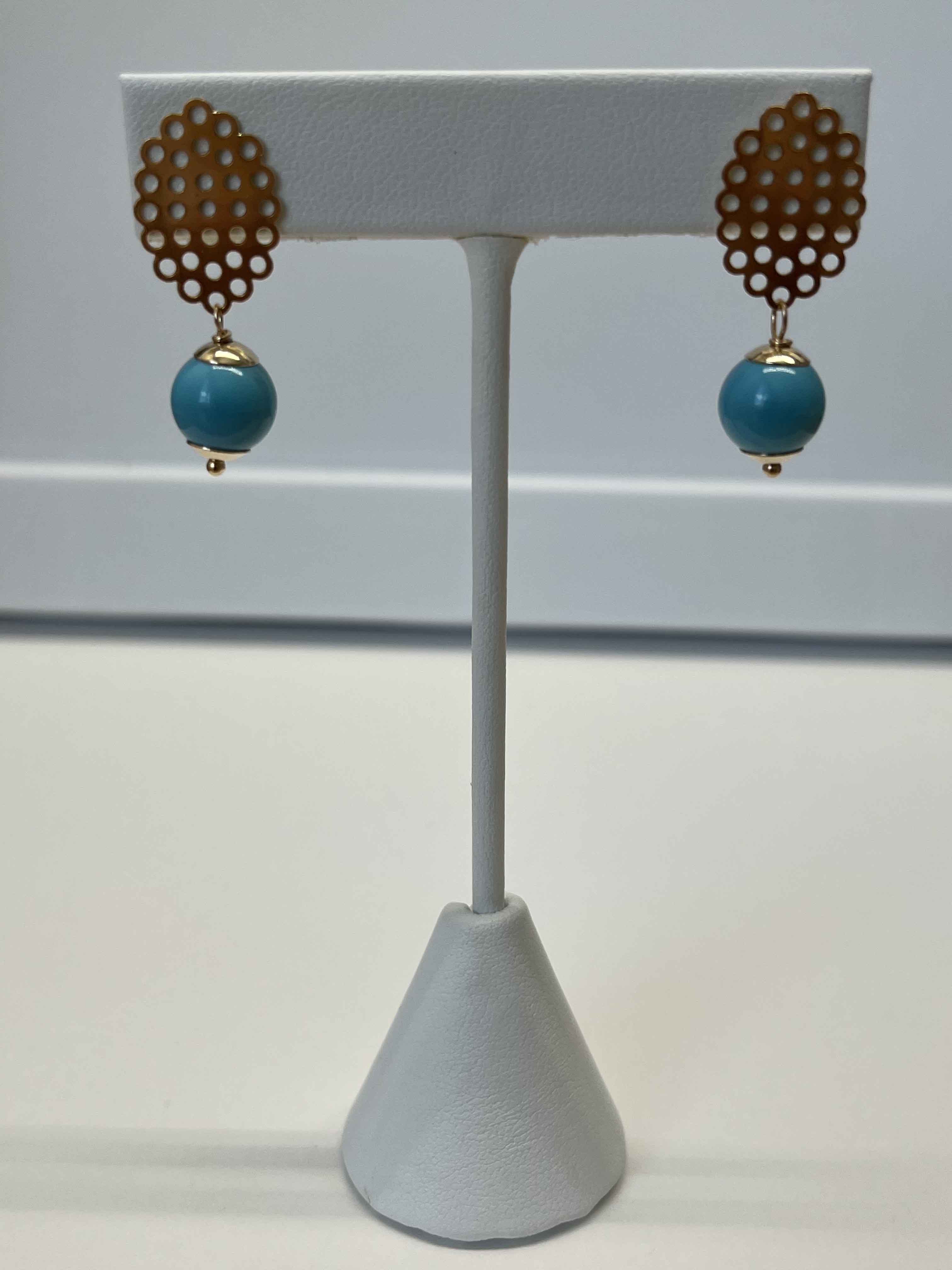 Earrings mallorca pearls gold plated turquoise color - Item # 18315