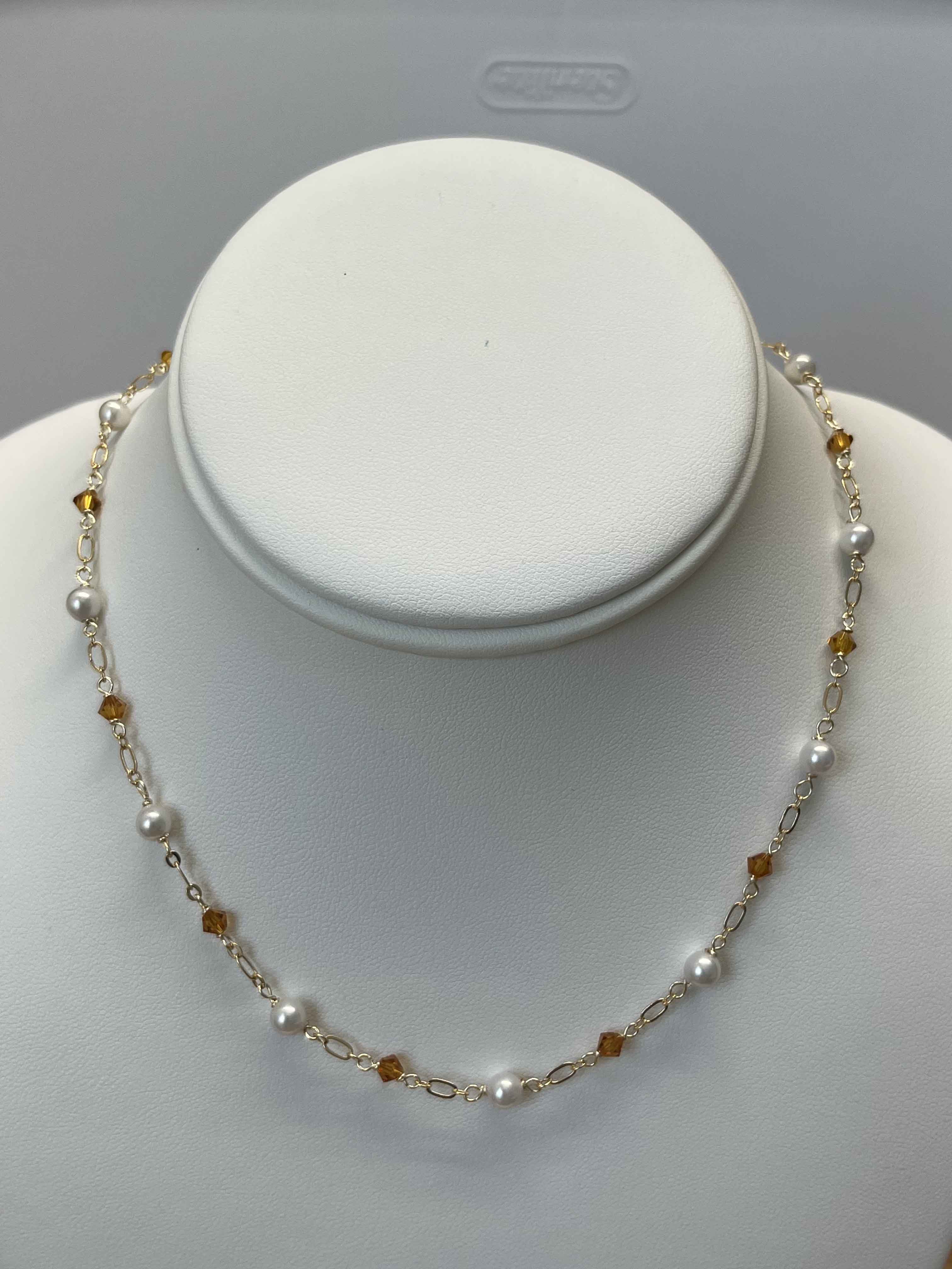 Necklace mallorca pearls gold plated swarovski cristal topaz color - Item # 18318