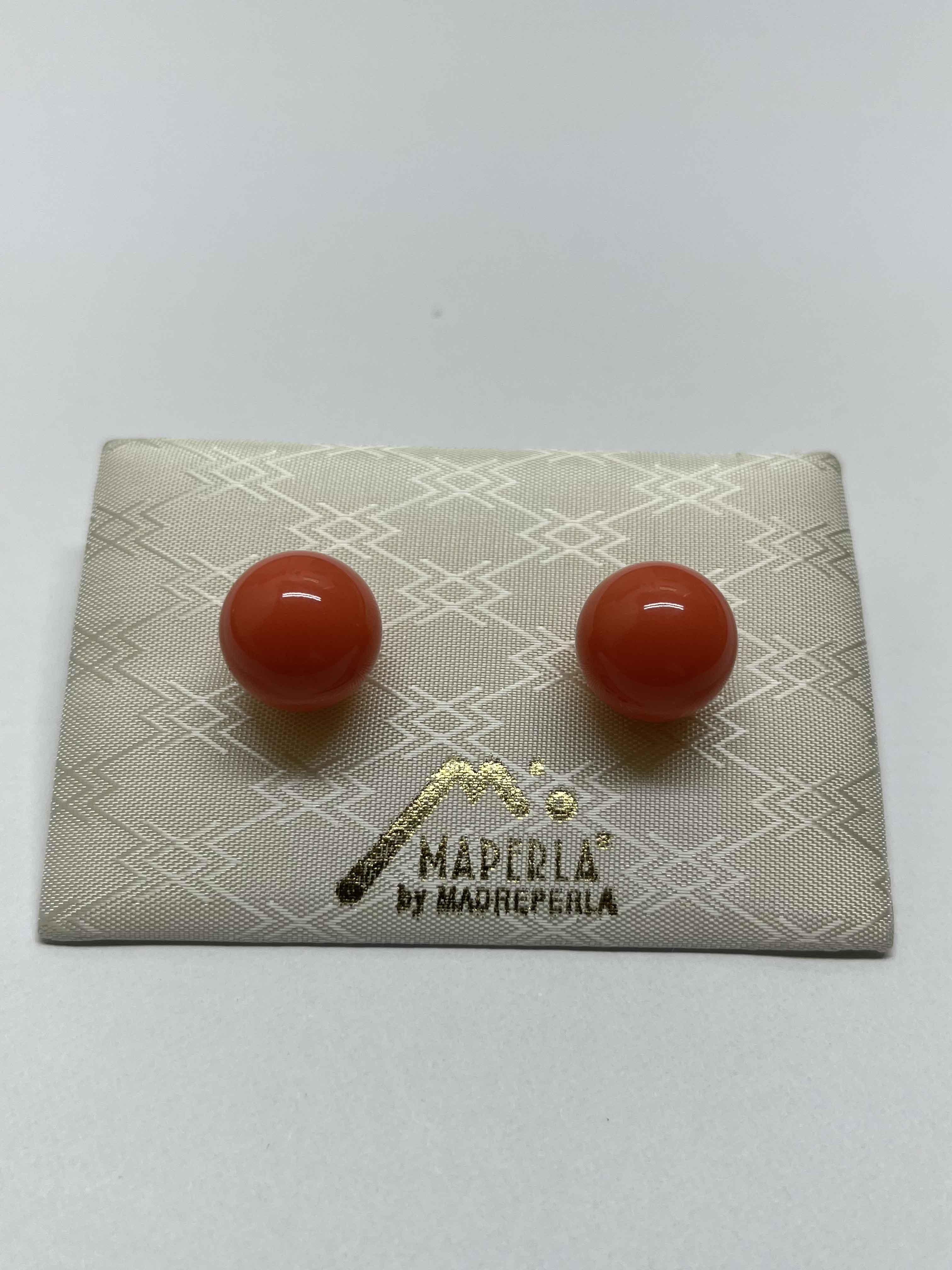 Earrings mallorca pearls gold plated 14mm coral color - Item # 18345