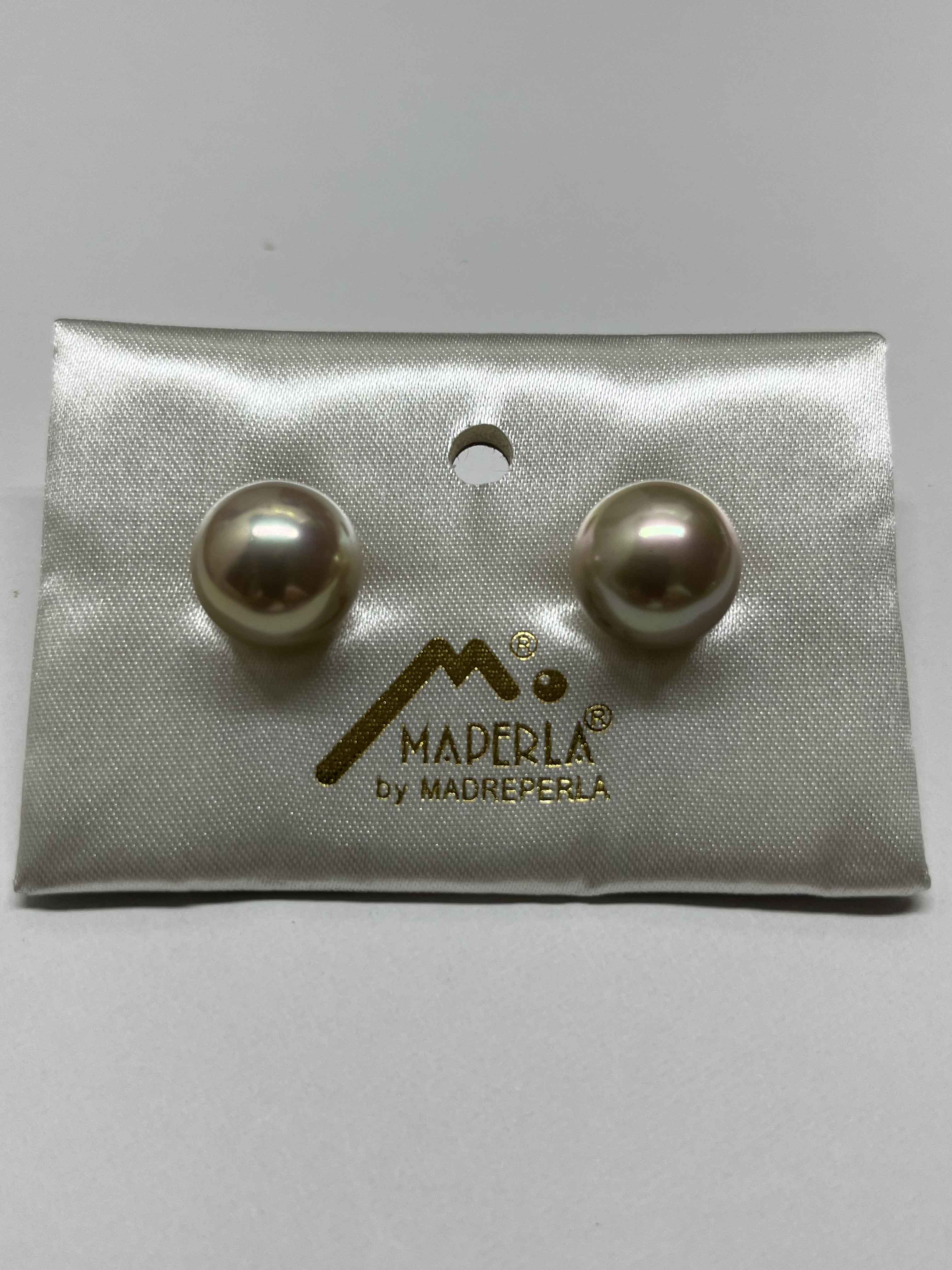 Earrings mallorca pearls gold plated 14mm champagne color - Item # 18350