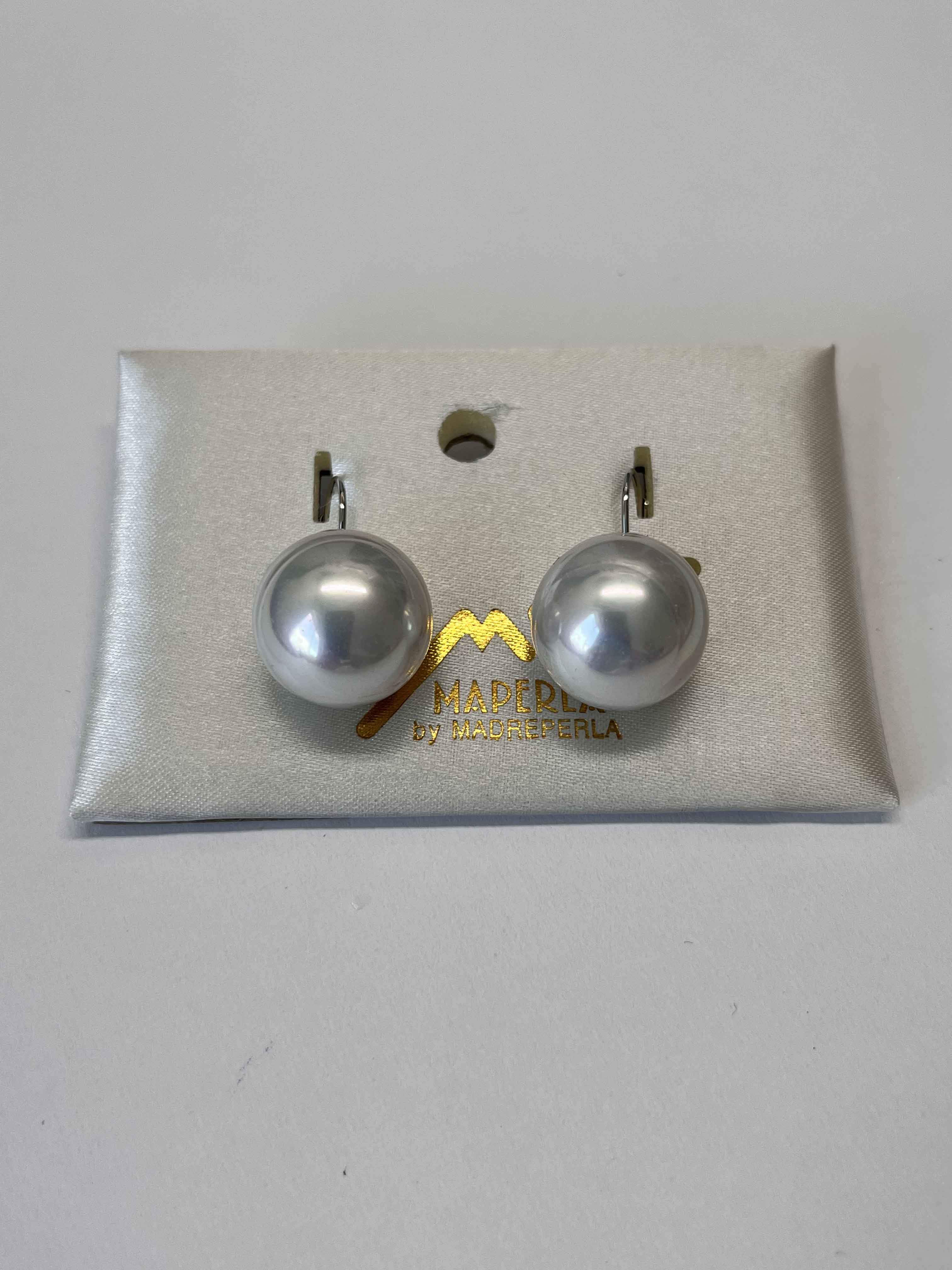 Earrings mallorca pearls rodio plated 16mm white ir color - Item # 18364