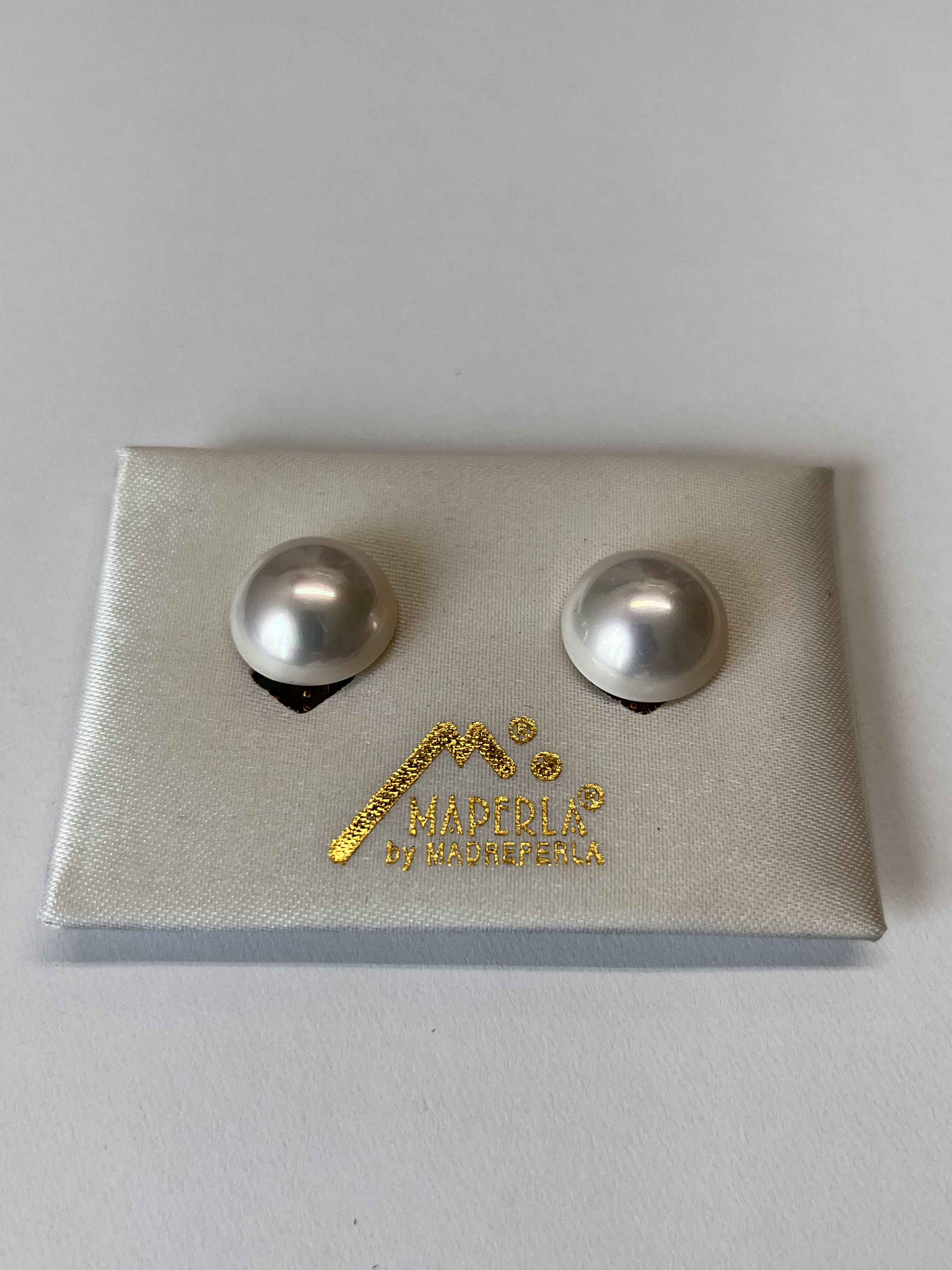 Earrings mallorca pearls gold plated 16mm clip white ir color - Item # 18375