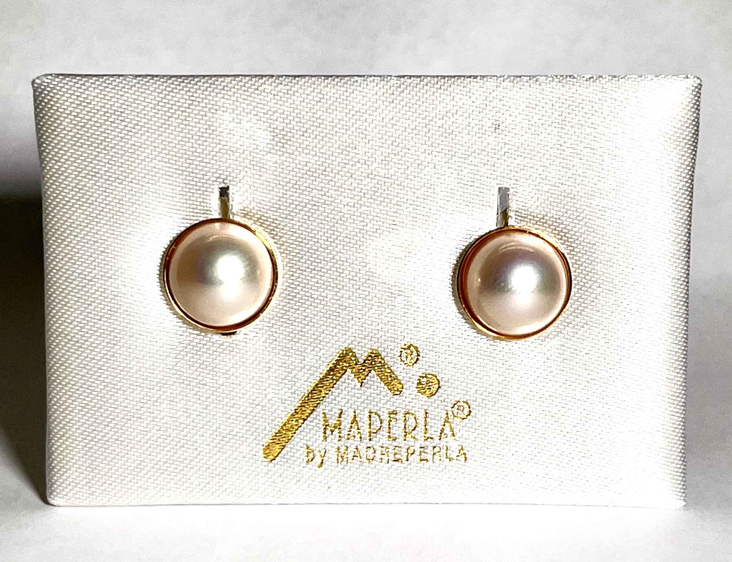 Earrings mallorca pearls gold plated champagne color clip - Item # 18473