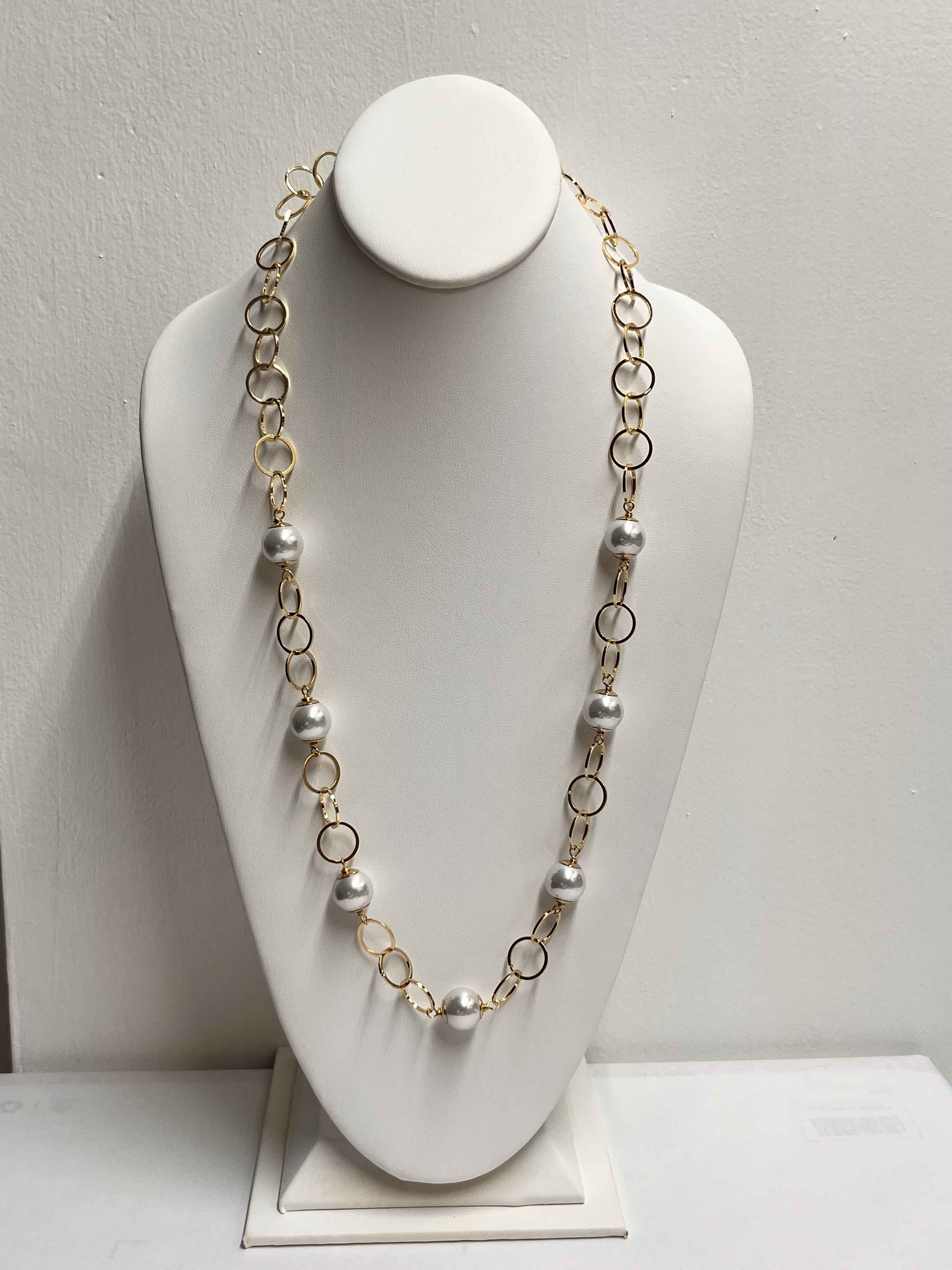 Necklace mallorca pearls gold plated white pearls - Item # 18607