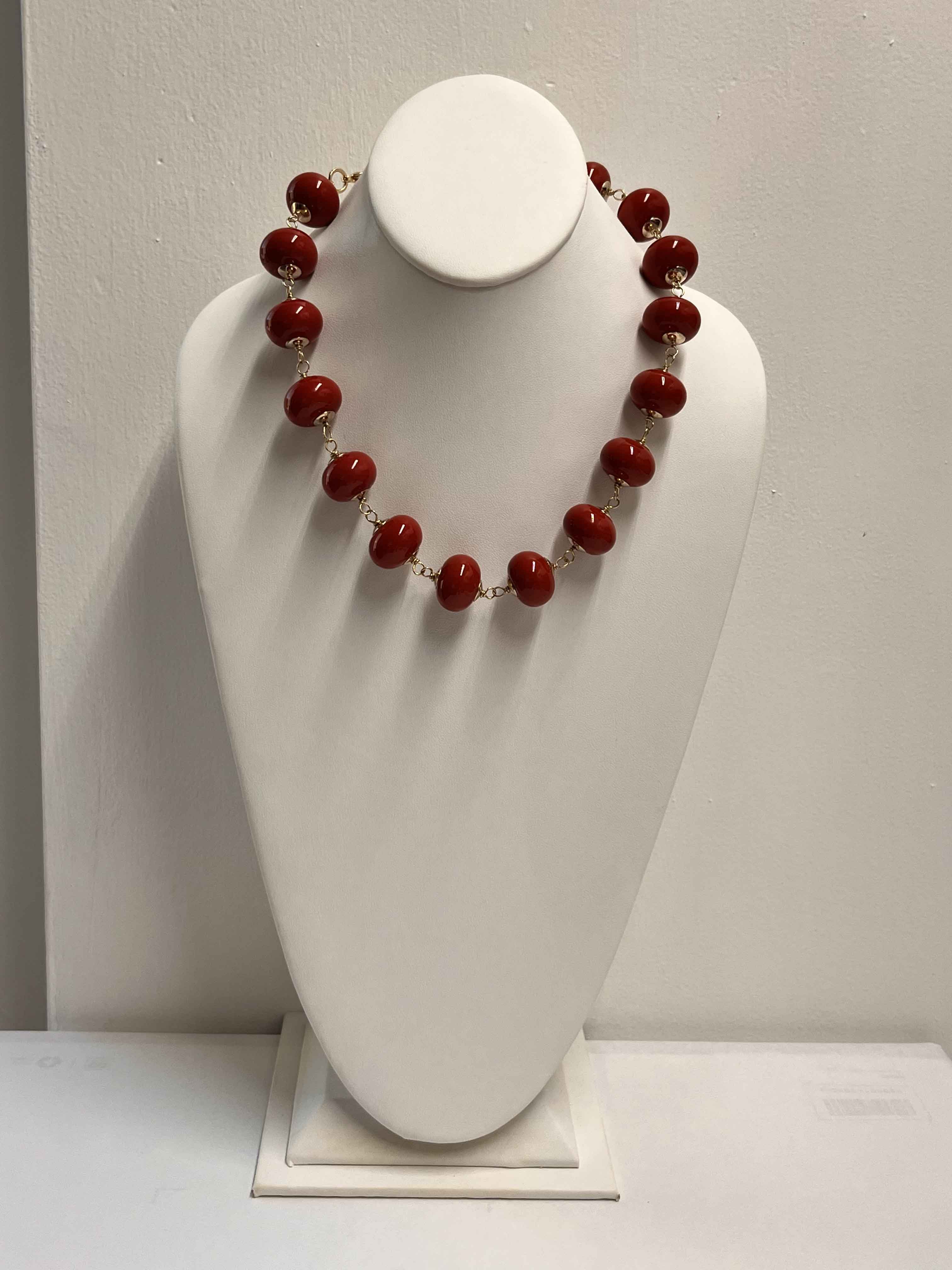 Necklace mallorca pearls gold plated coral red - Item # 18668