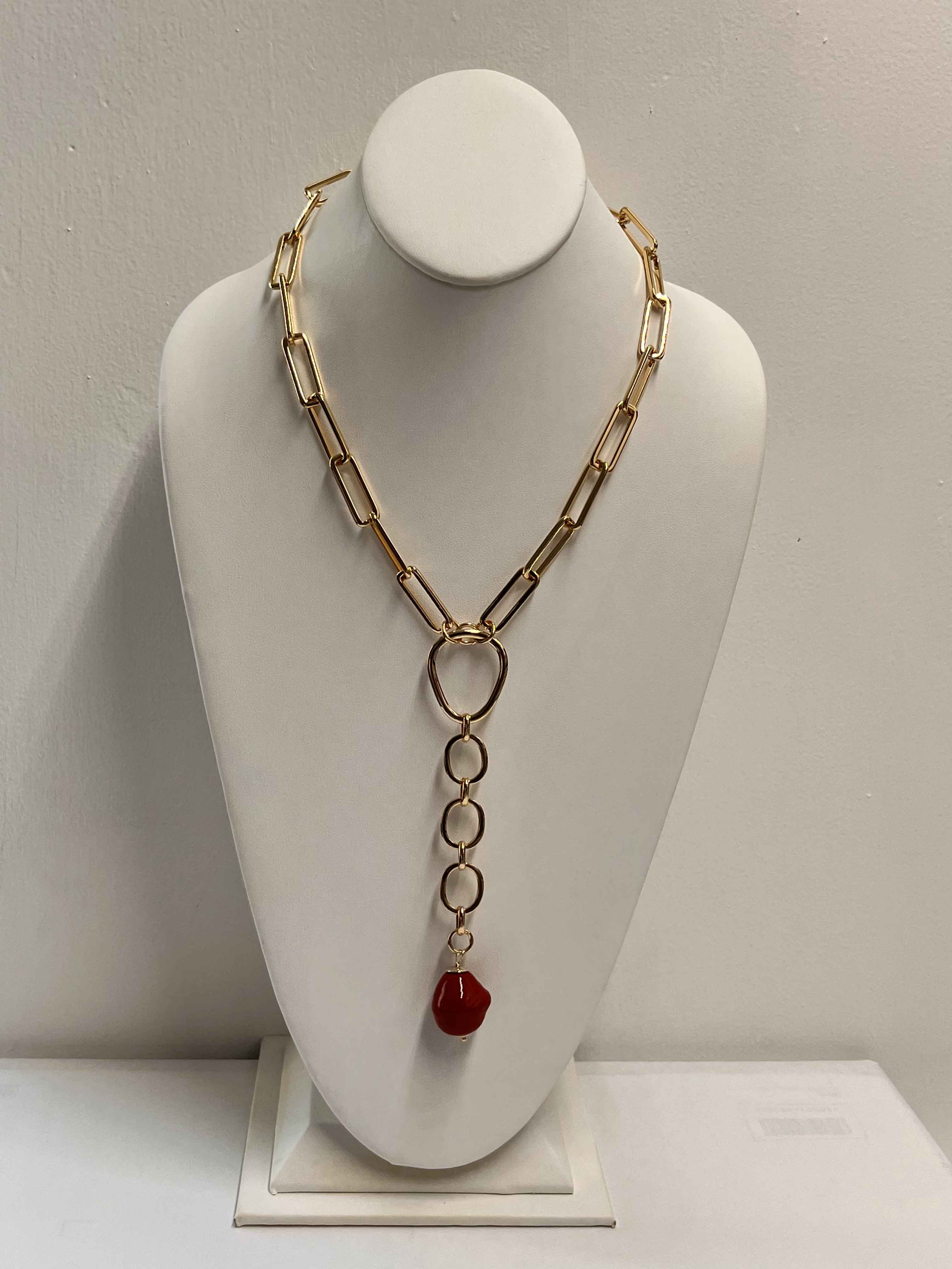 Necklace mallorca pearls gold plated coral red - Item # 18671