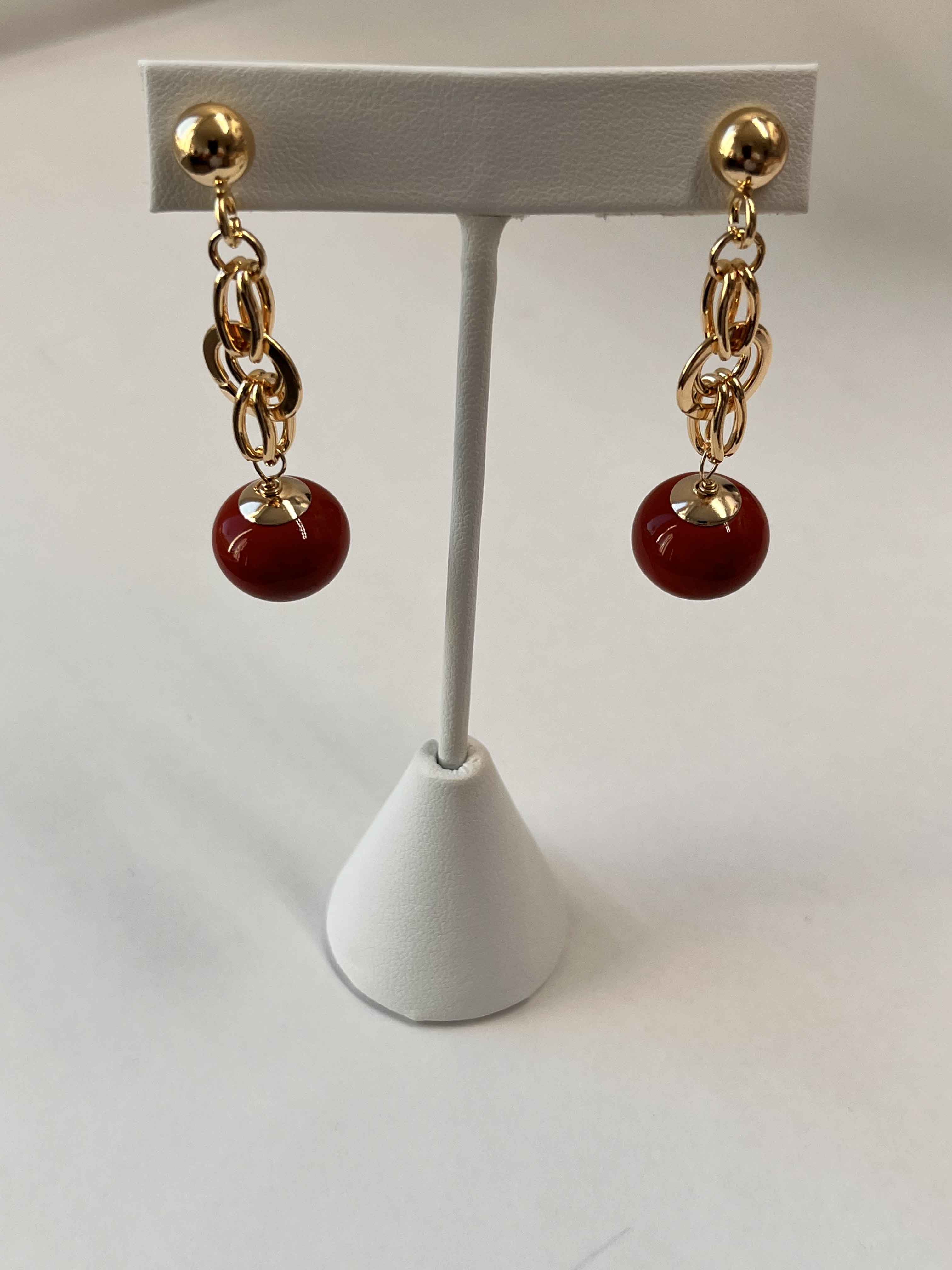 Earrings mallorca pearls gold plated coral red - Item # 18678