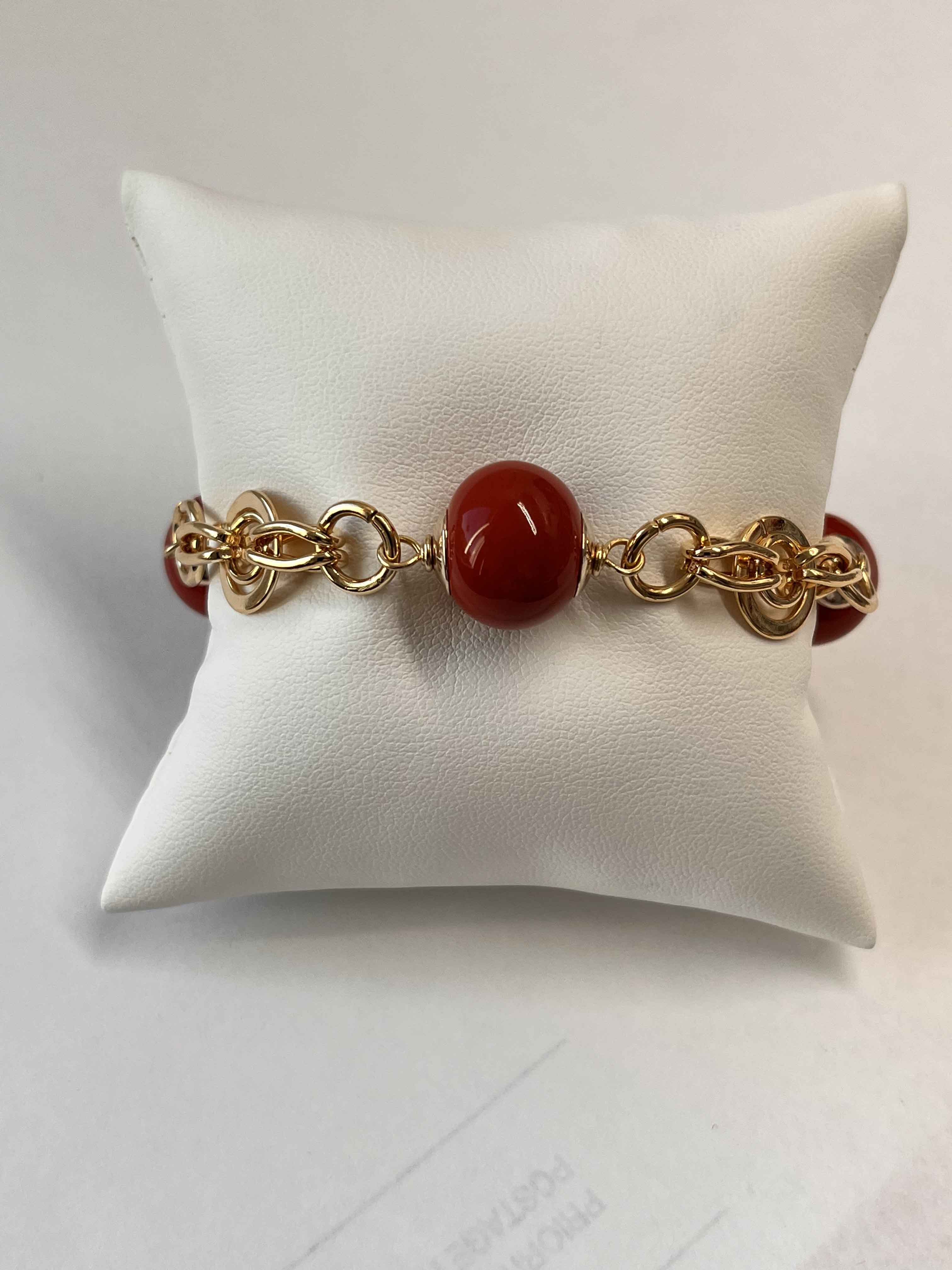 Bracelet mallorca pearls gold plated coral red - Item # 18679