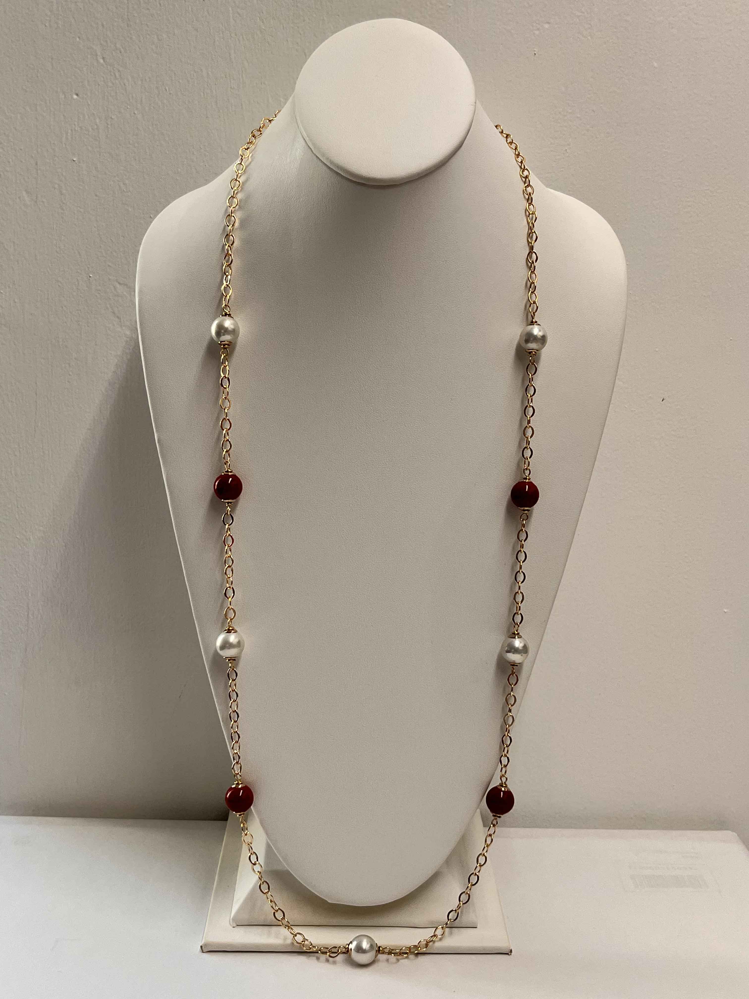 Necklace mallorca pearls gold plated coral red - Item # 18680