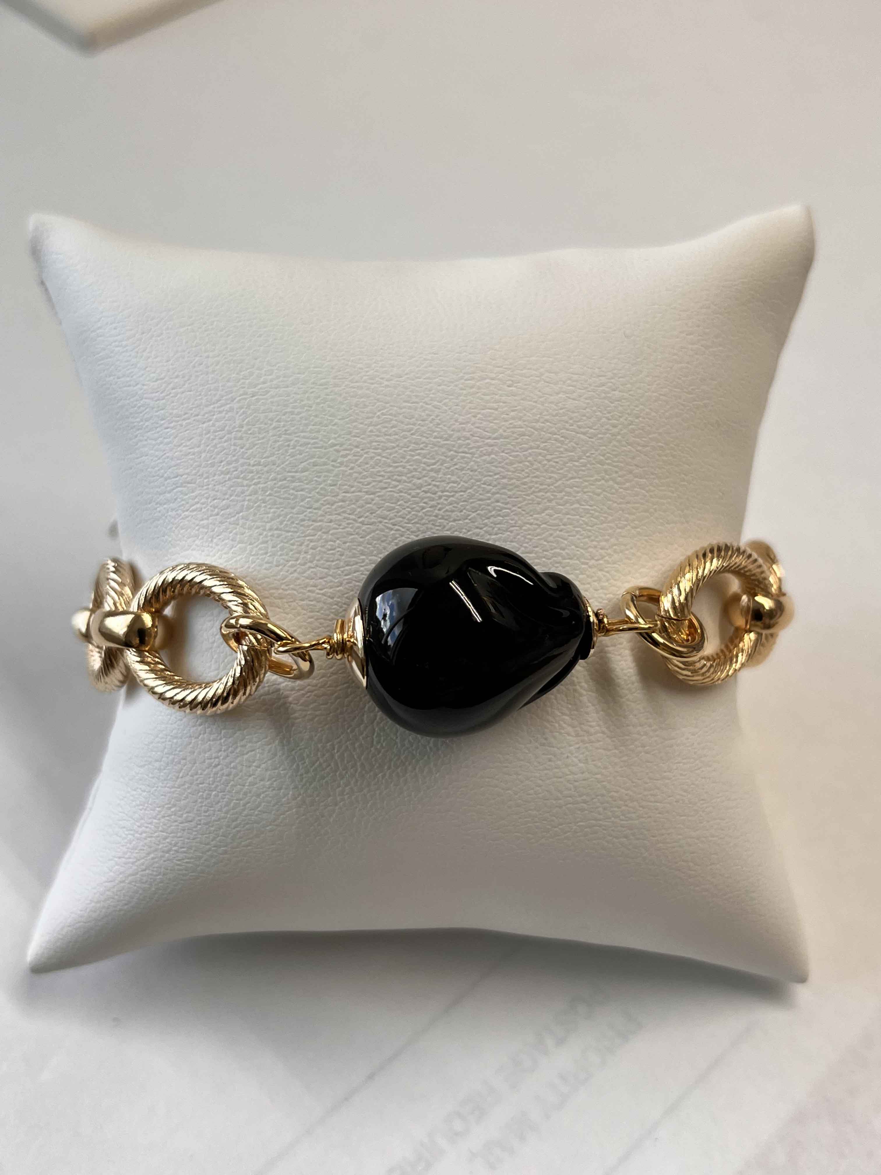 Bracelet mallorca pearls gold plated black pearls - Item # 18721