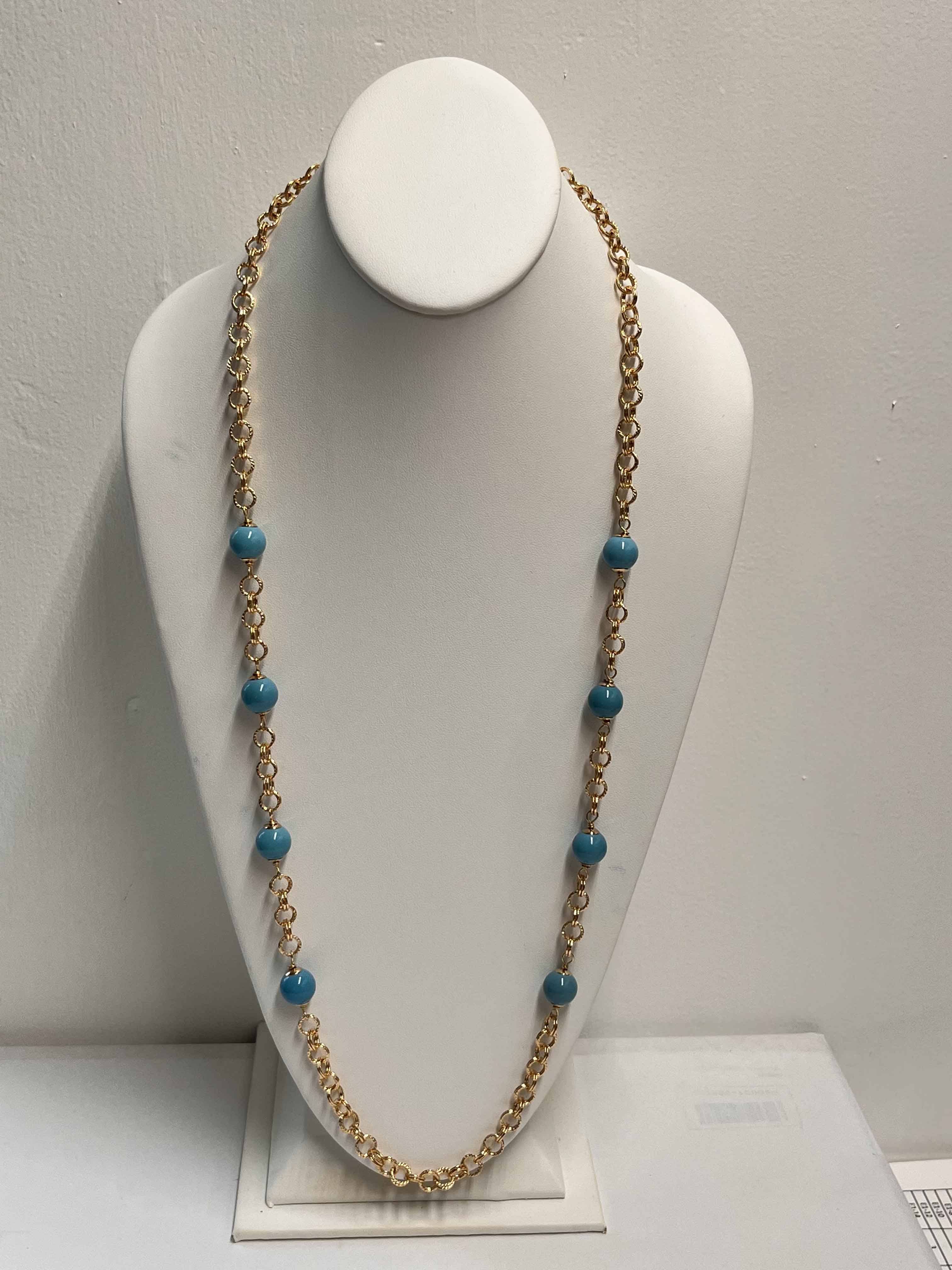 Necklace mallorca pearls gold plated turquoise pearls - Item # 18798