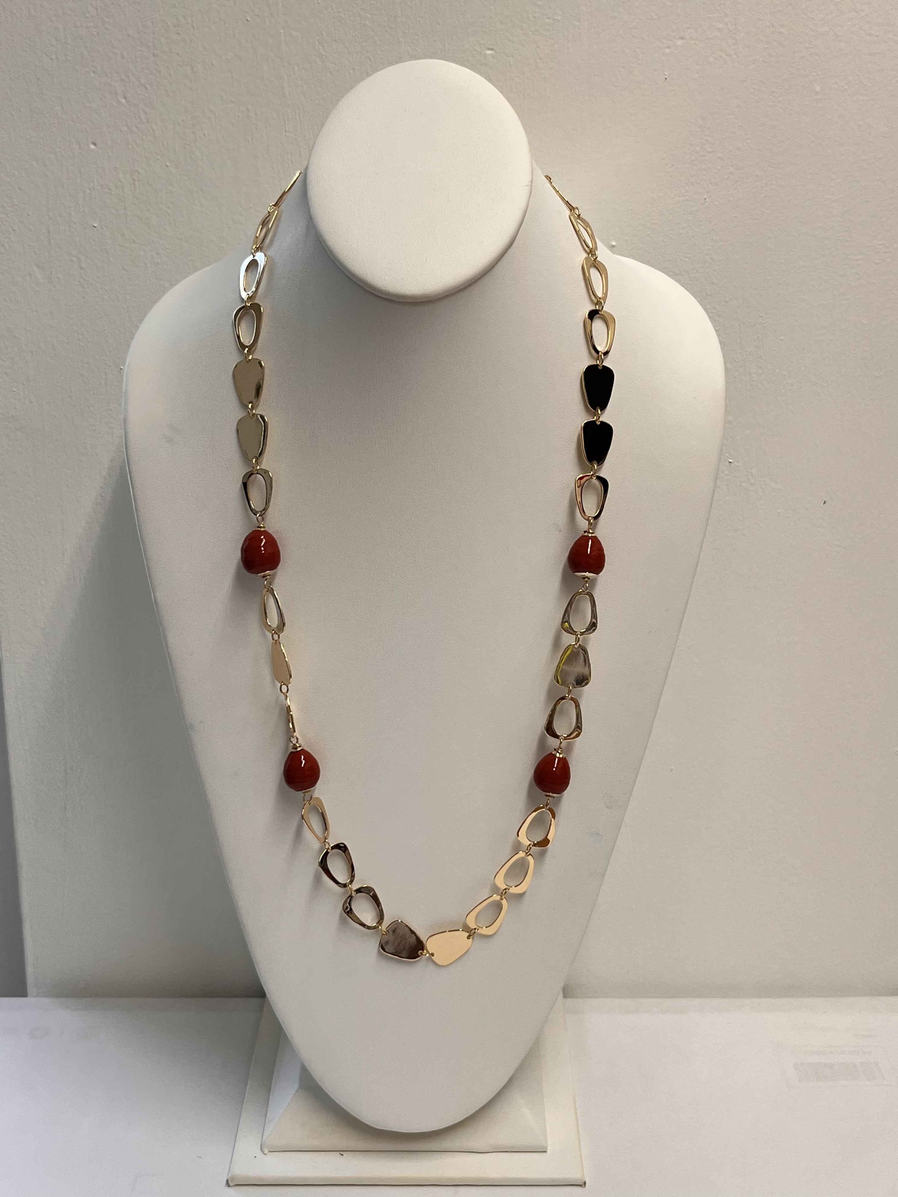 Necklace mallorca pearls gold plated coral red pearls - Item # 18834