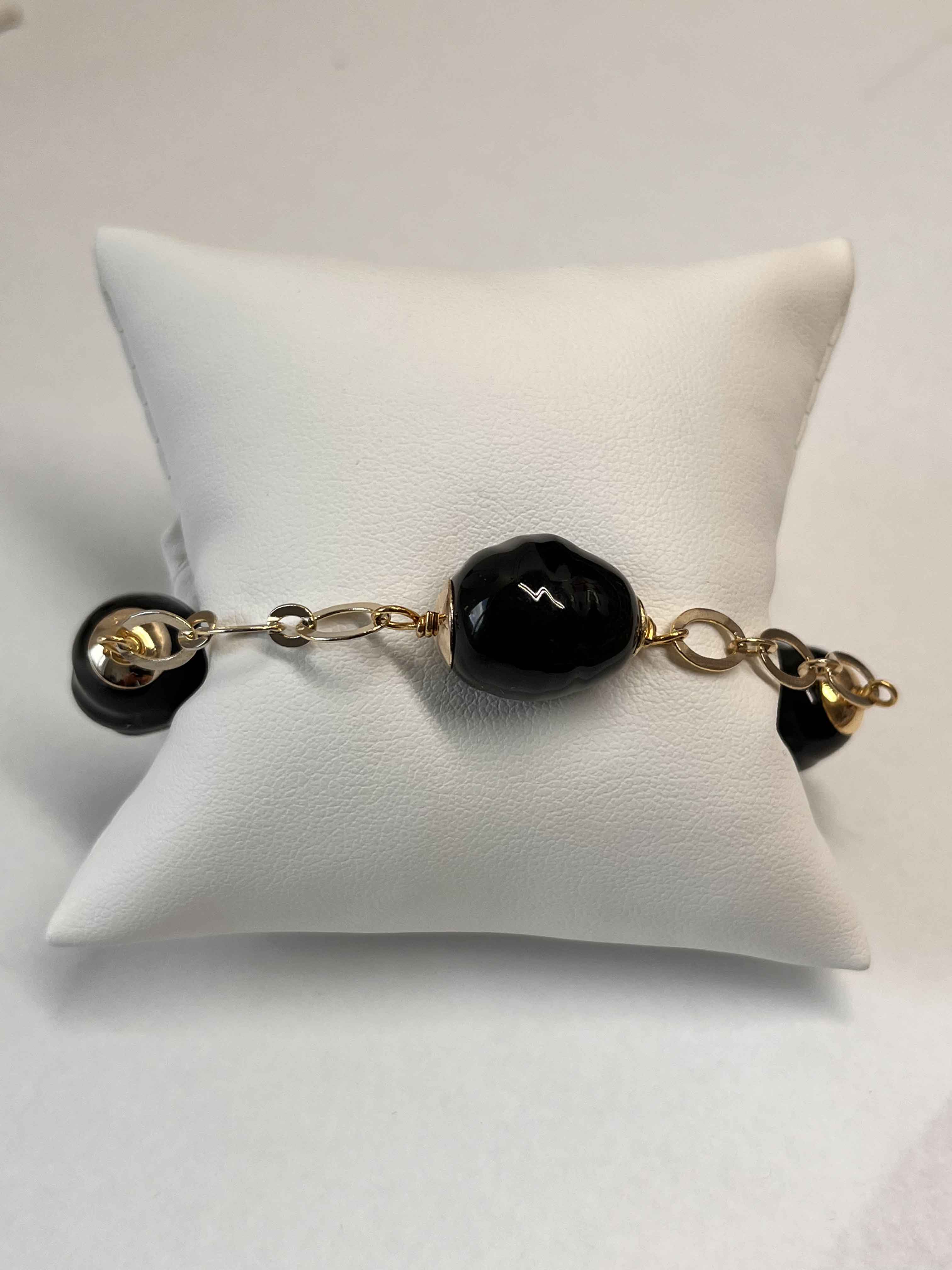 Bracelet mallorca pearls gold plated black color pearls - Item # 18849