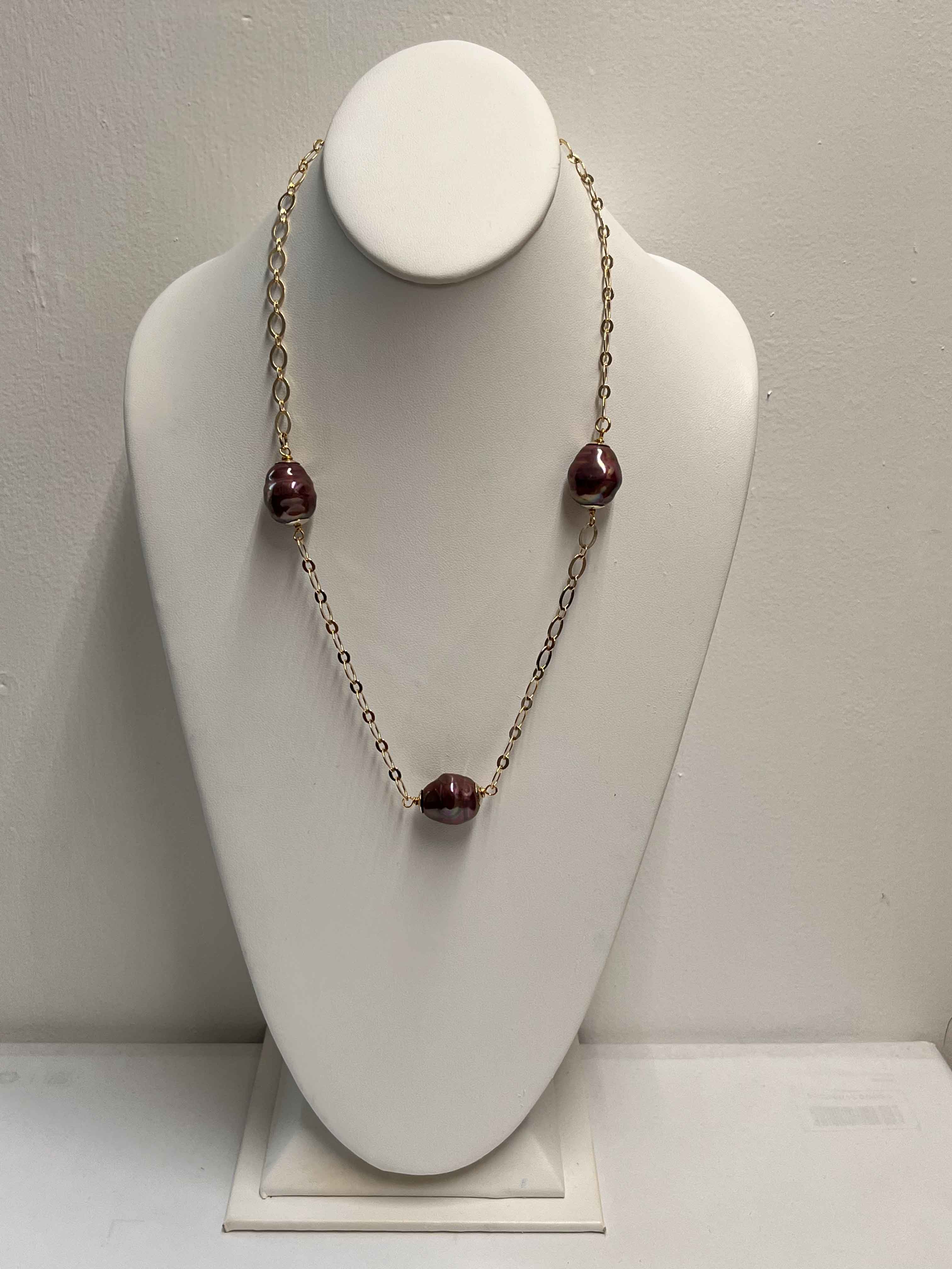 Necklace mallorca pearls gold plated purple color pearls - Item # 18850