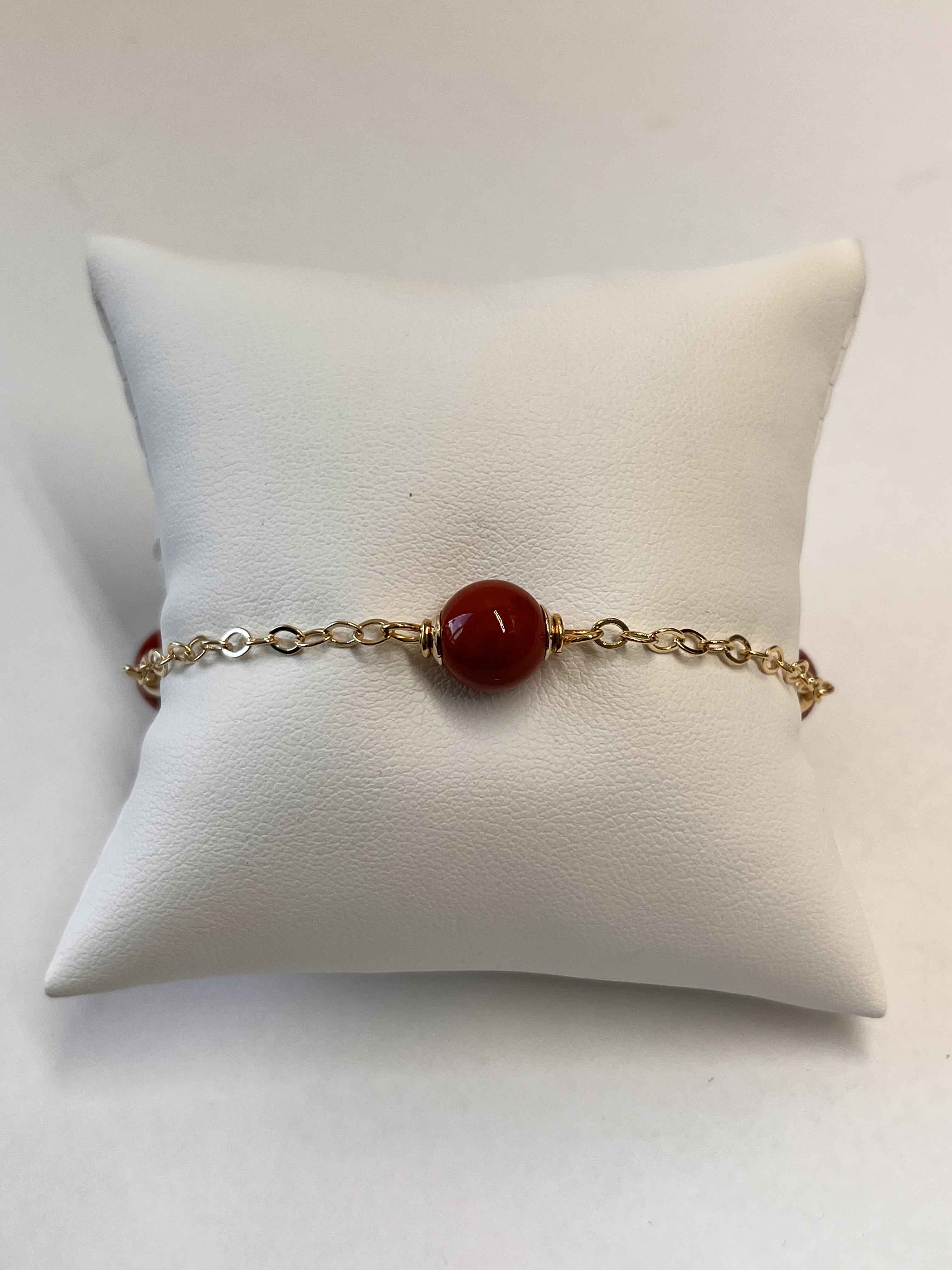 Bracelet mallorca pearls gold plated coral red color pearls - Item # 18853