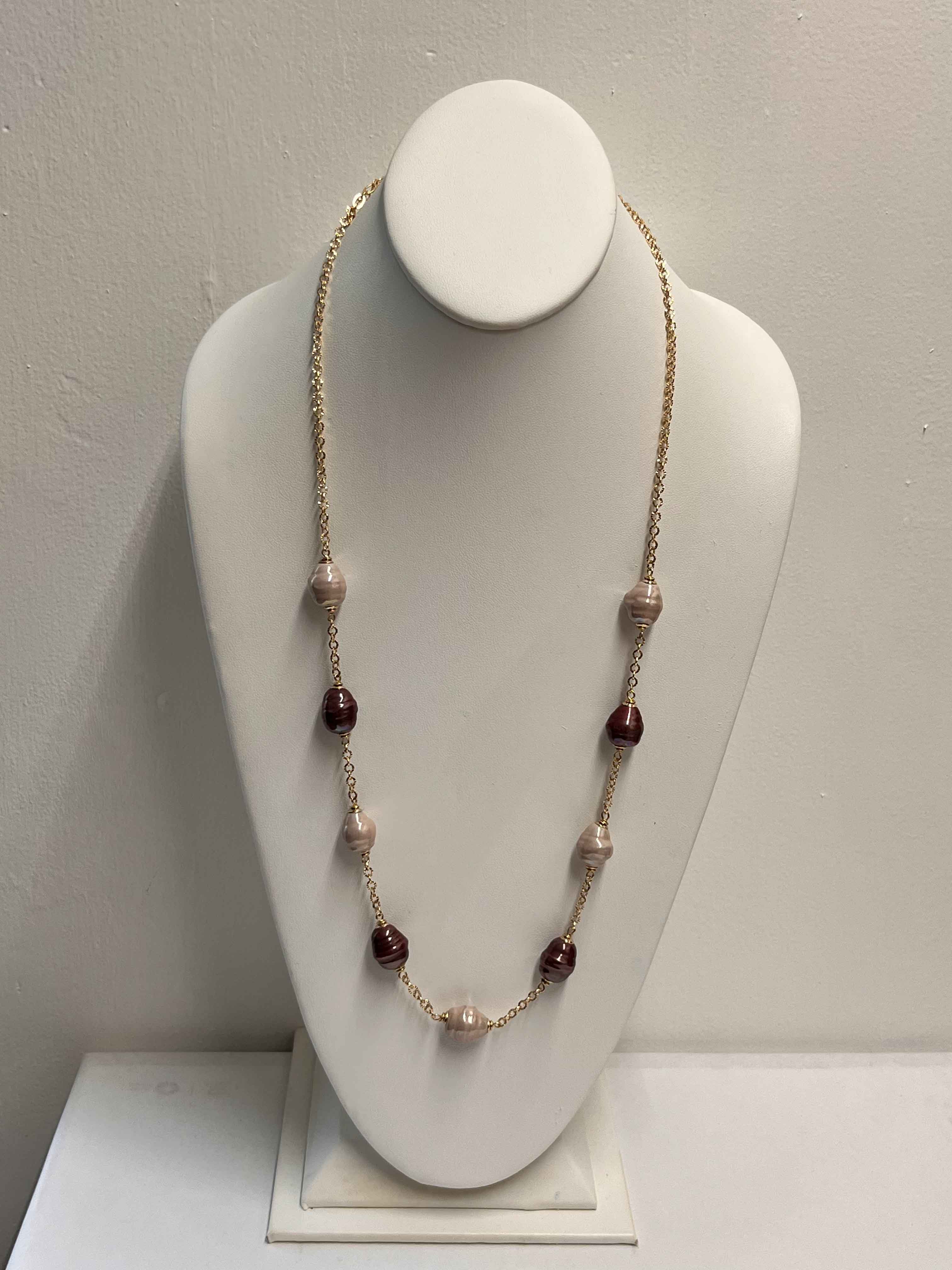 Necklace mallorca pearls gold plated pink and purple color pearls - Item # 18859