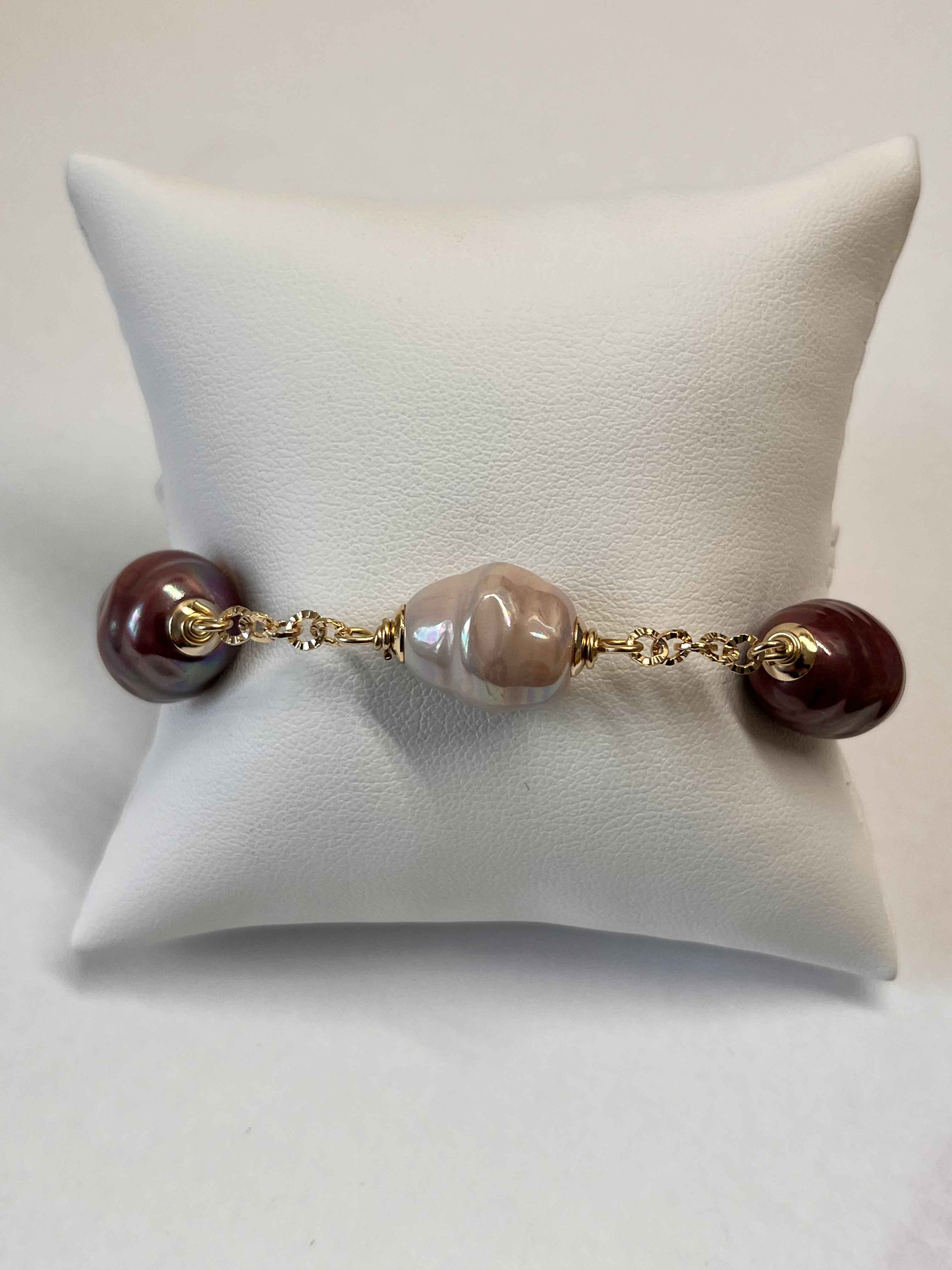 Bracelet mallorca pearls gold plated pink and purple color pearls - Item # 18860