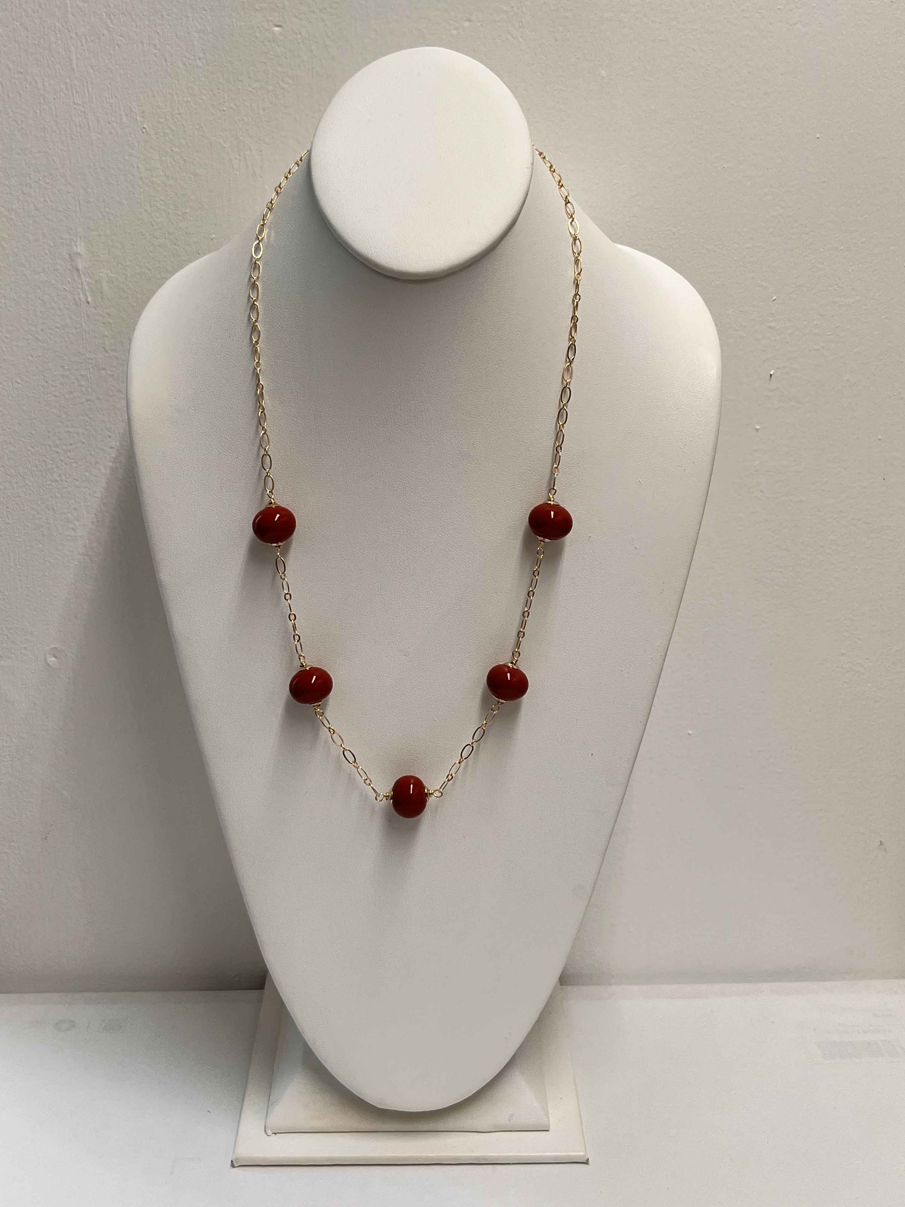 Necklace mallorca pearls gold plated coral red color pearls - Item # 18862