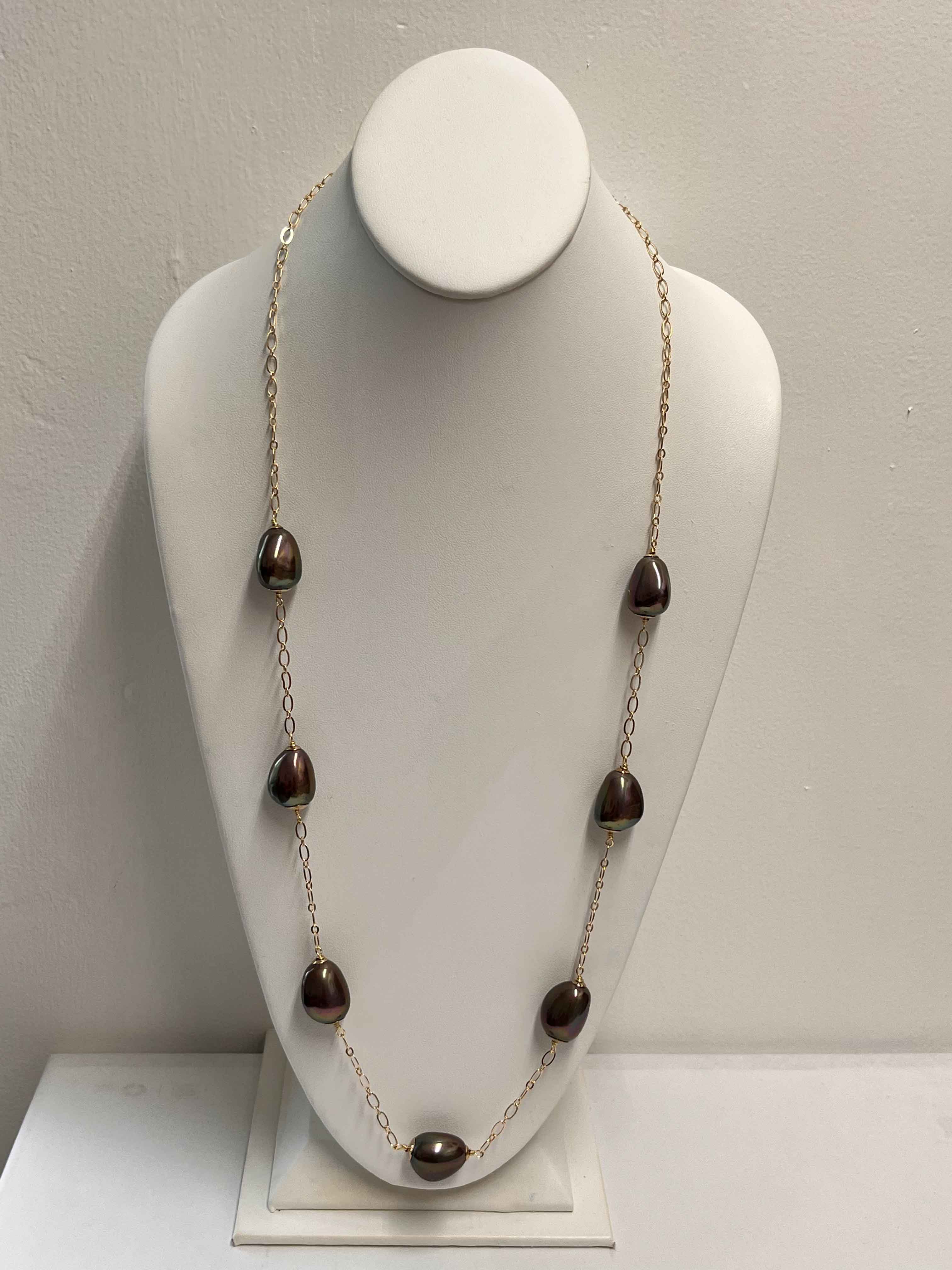 Necklace mallorca pearls gold plated dark brown color pearls - Item # 18865