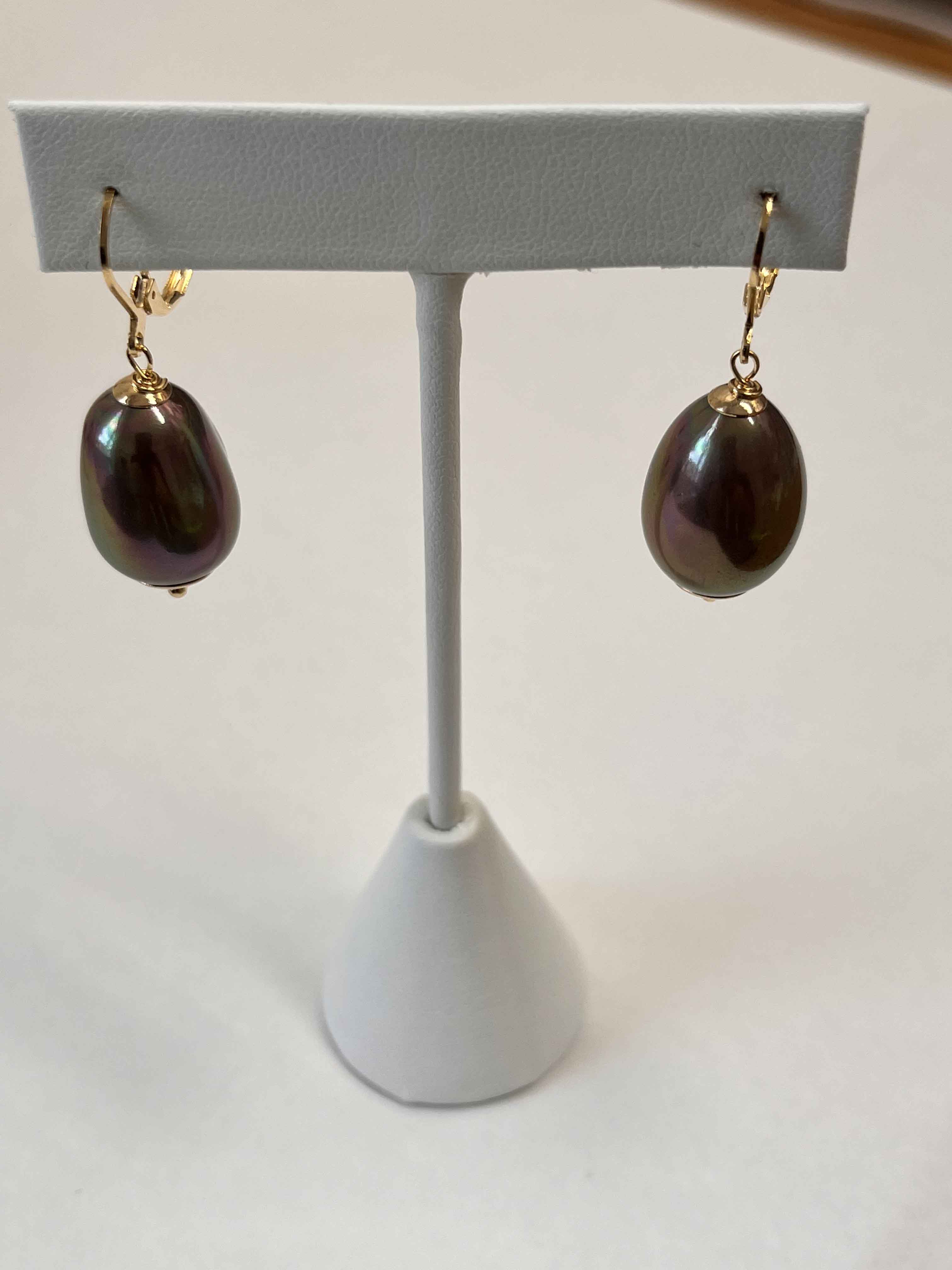 Earrings mallorca pearls gold plated dark brown color pearls - Item # 18866