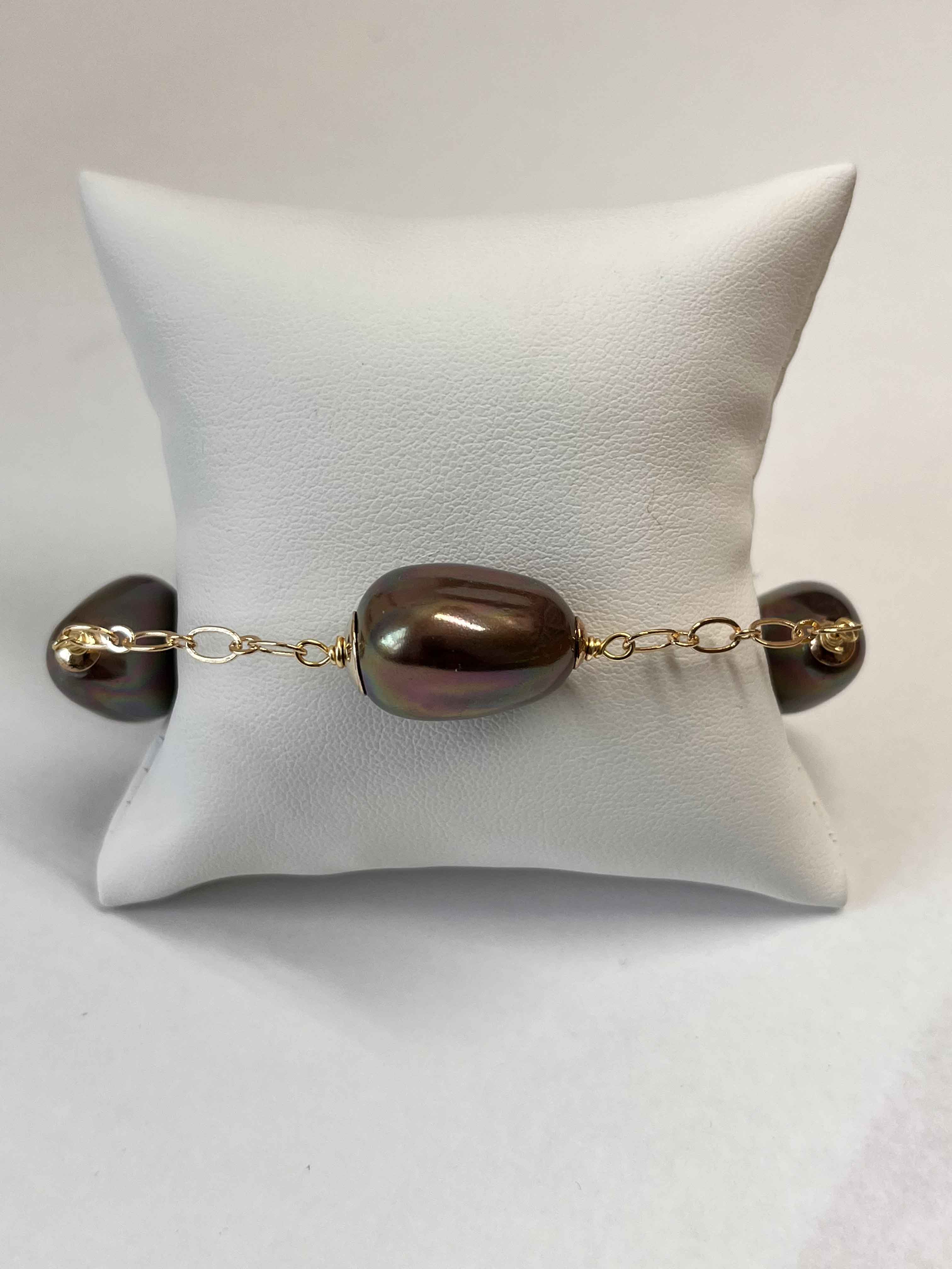 Bracelet mallorca pearls gold plated dark brown color pearls - Item # 18867