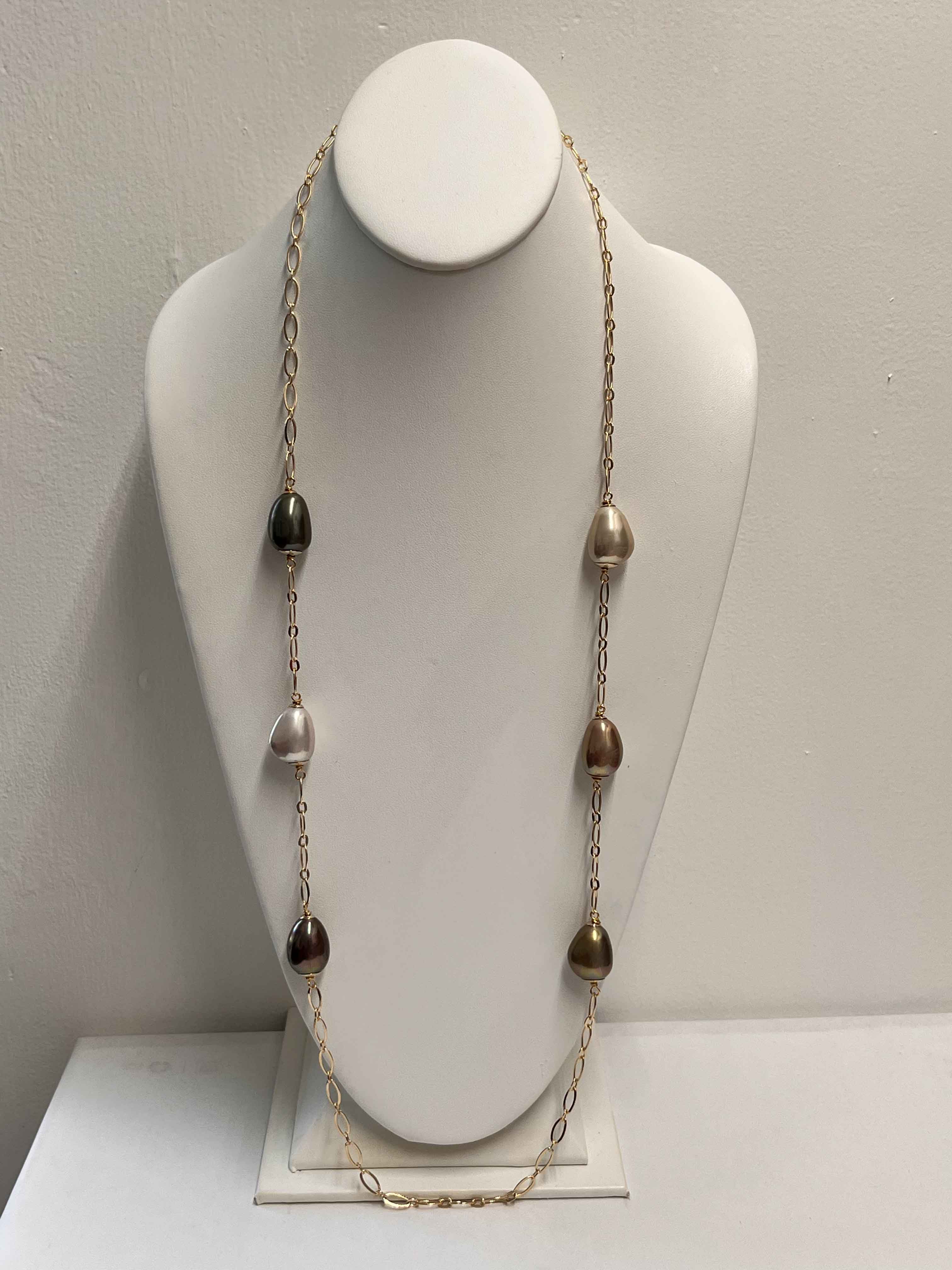 Necklace mallorca pearls gold plated multi color pearls - Item # 18871