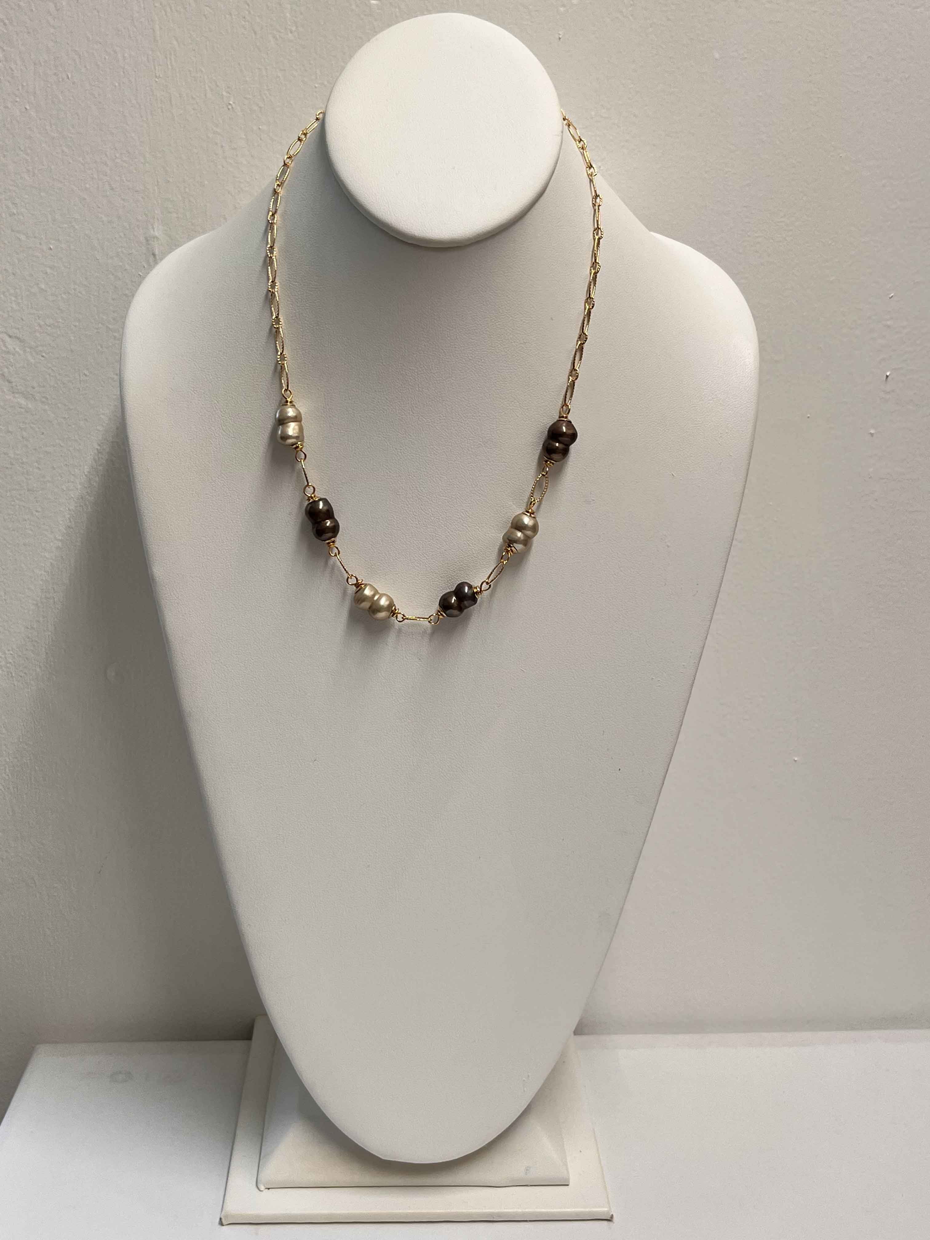 Necklace mallorca pearls gold plated champagne and dark brown color pearls - Item # 18874