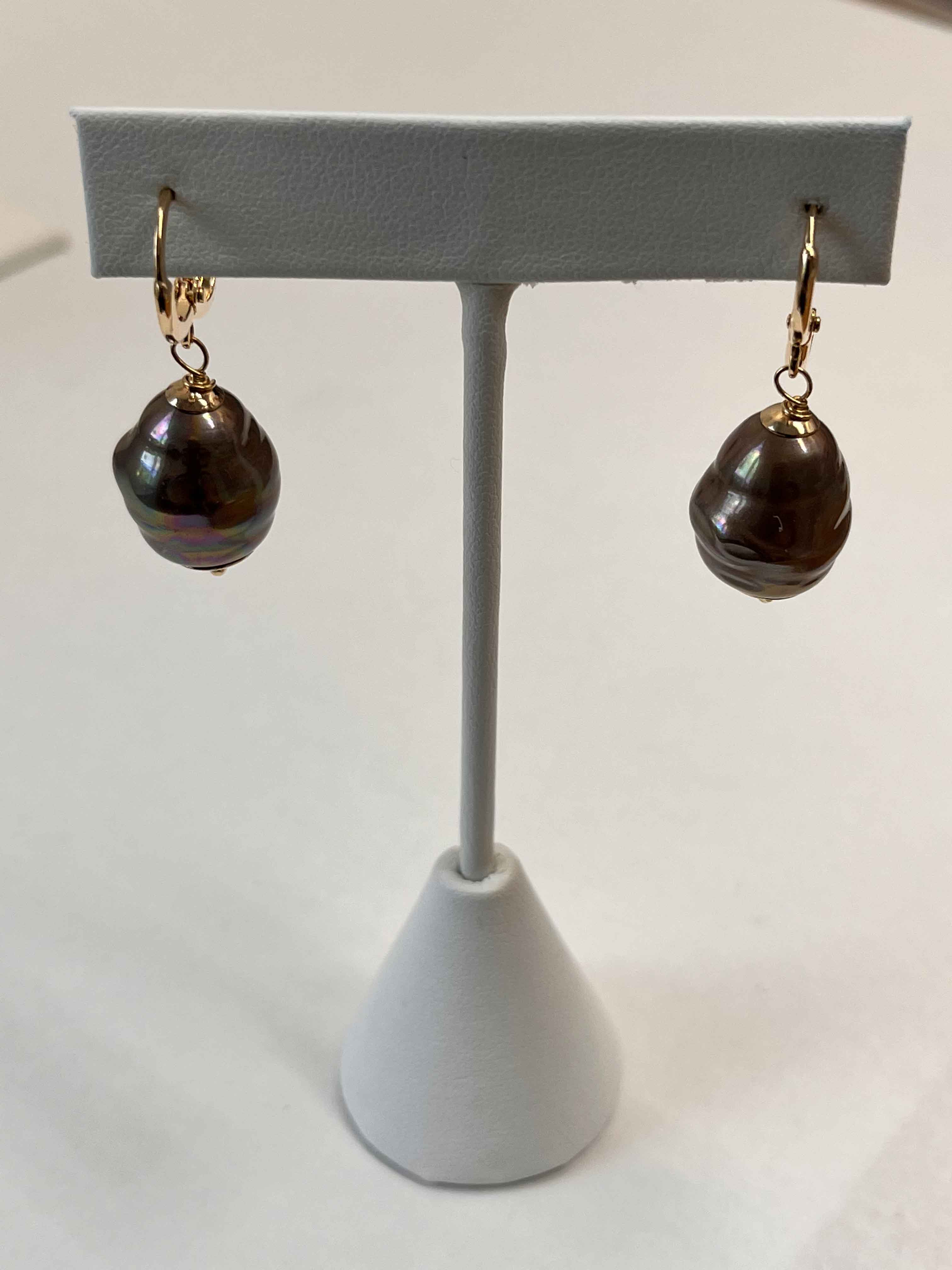 Earrings mallorca pearls gold plated dark brown color pearls - Item # 18878