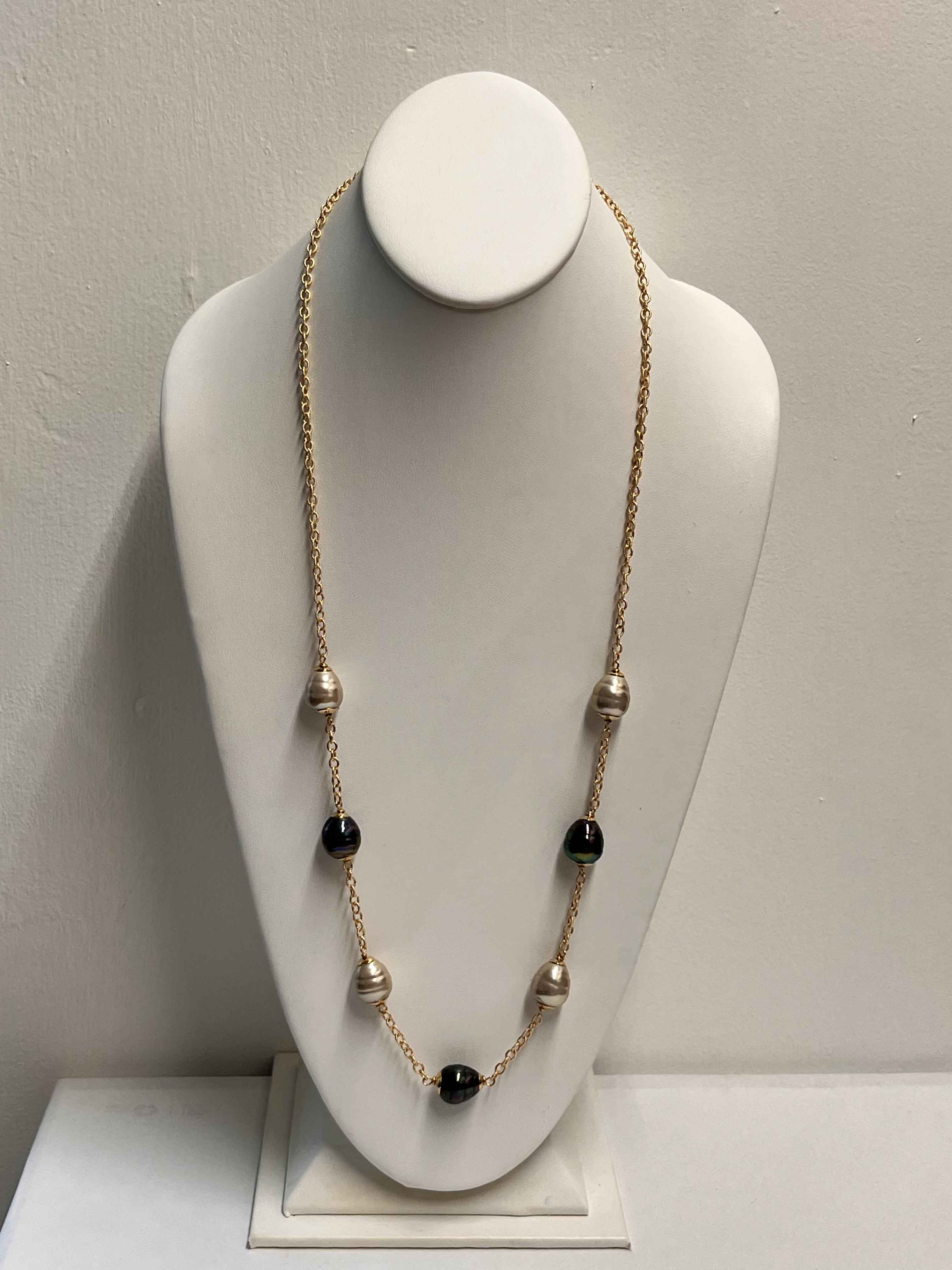 Necklace mallorca pearls gold plated champagne and peacock color pearls - Item # 18889