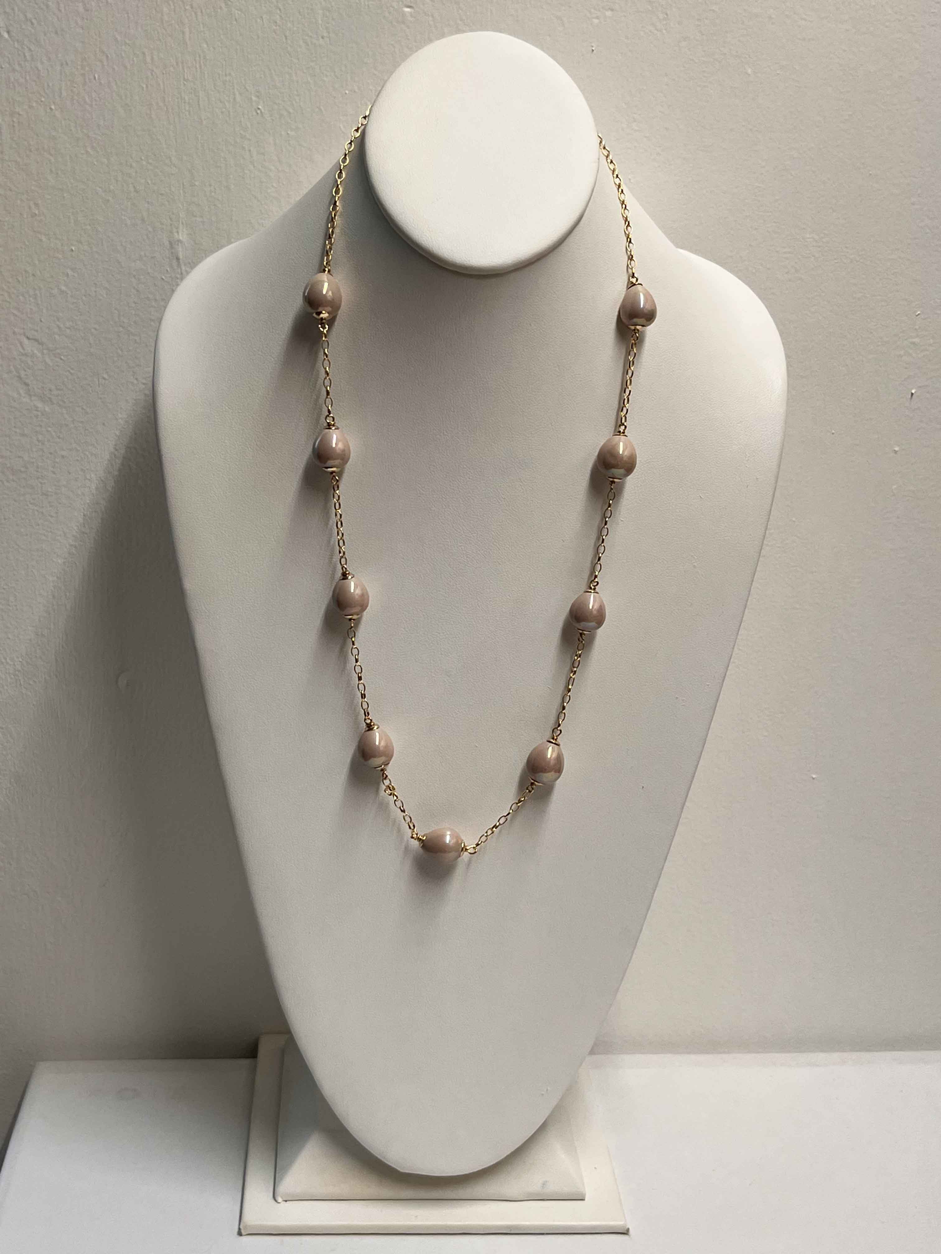 Necklace mallorca pearls gold plated pink color pearls - Item # 18909